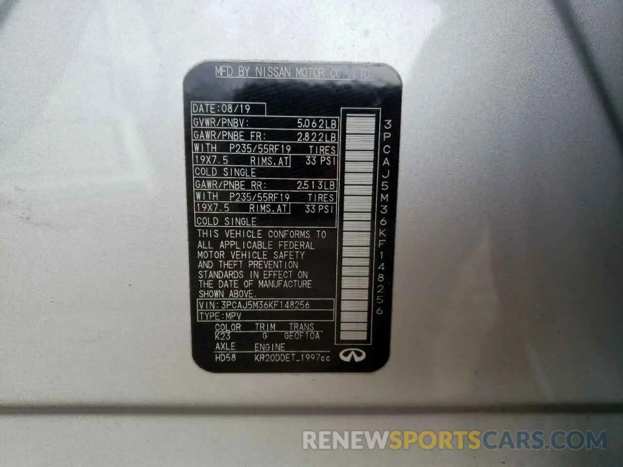 14 Photograph of a damaged car 3PCAJ5M36KF148256 INFINITI QX50 2019