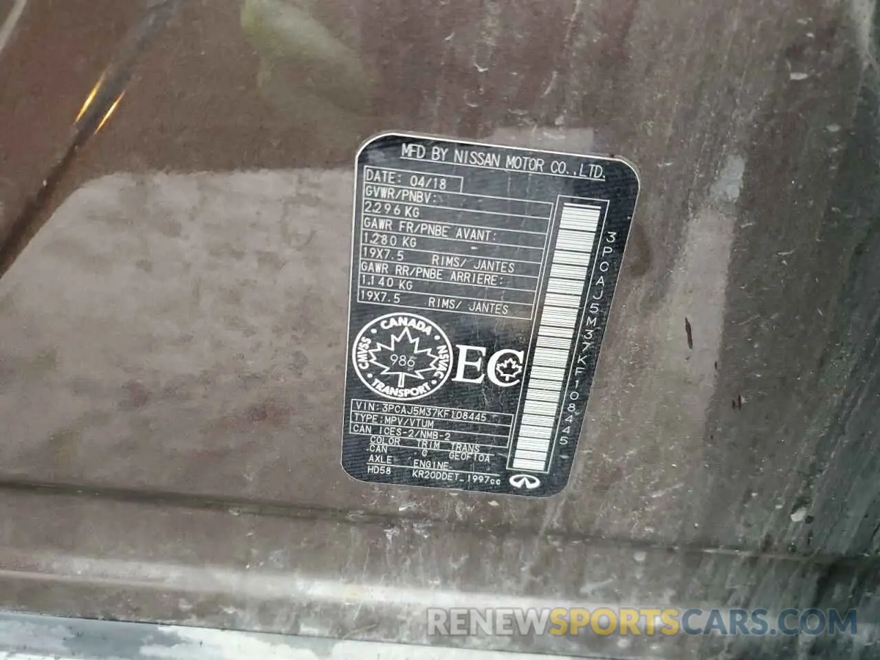 12 Photograph of a damaged car 3PCAJ5M37KF108445 INFINITI QX50 2019