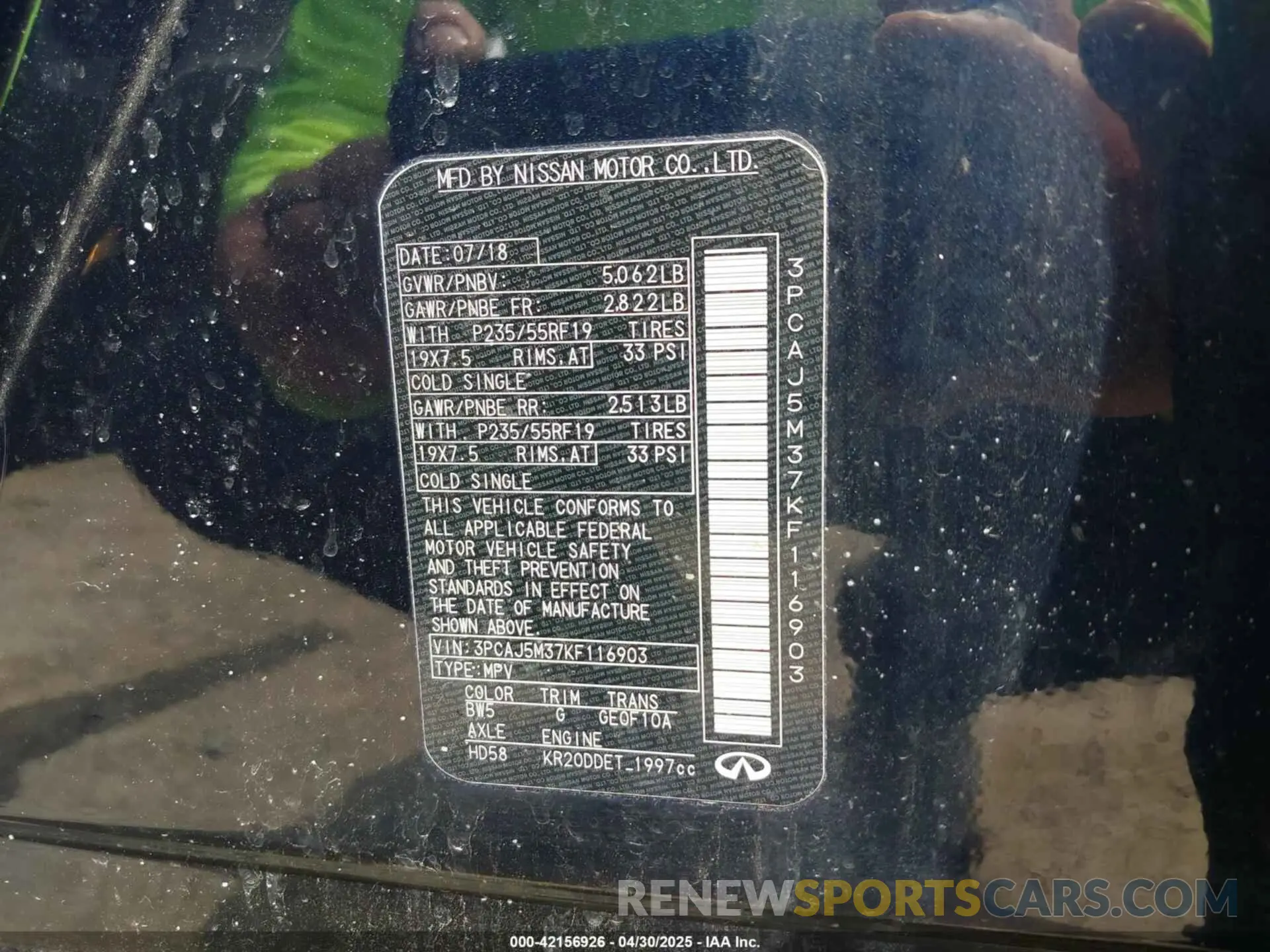 9 Photograph of a damaged car 3PCAJ5M37KF116903 INFINITI QX50 2019