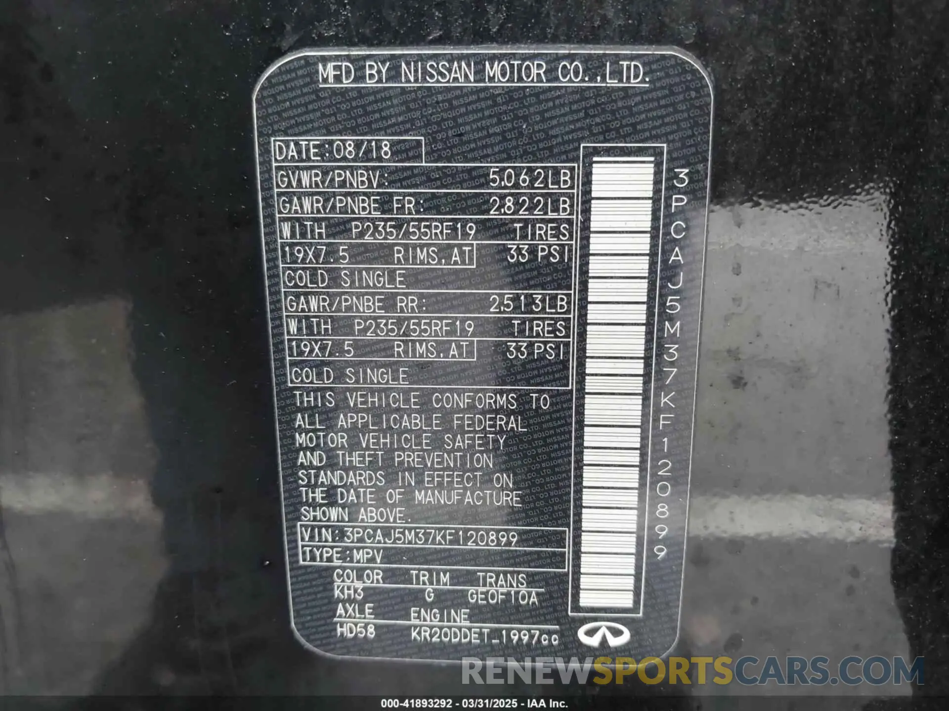 9 Photograph of a damaged car 3PCAJ5M37KF120899 INFINITI QX50 2019