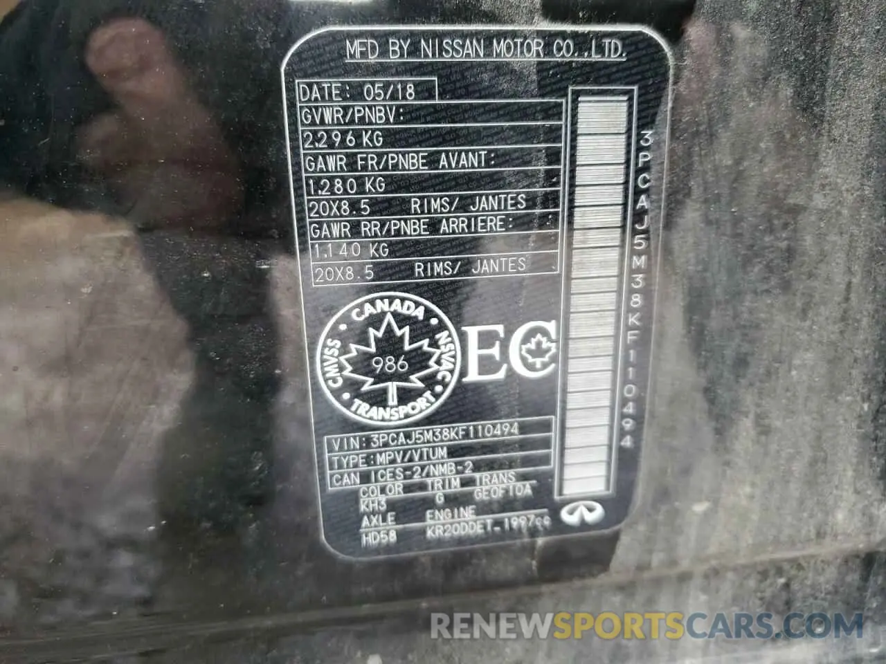 13 Photograph of a damaged car 3PCAJ5M38KF110494 INFINITI QX50 2019