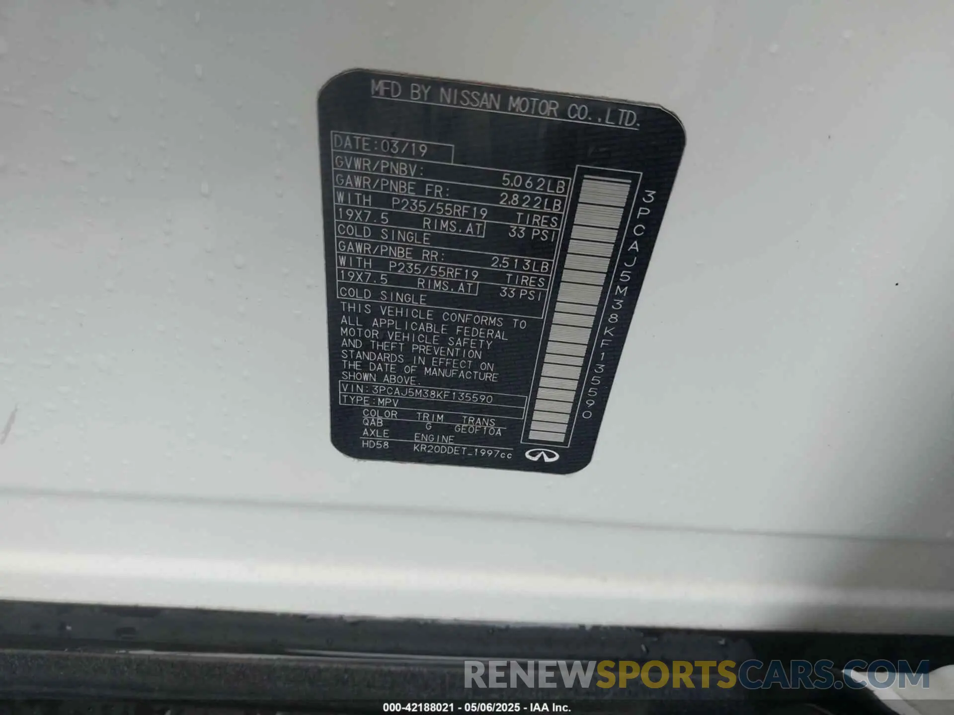9 Photograph of a damaged car 3PCAJ5M38KF135590 INFINITI QX50 2019