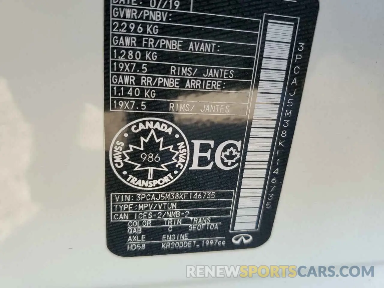 13 Photograph of a damaged car 3PCAJ5M38KF146735 INFINITI QX50 2019