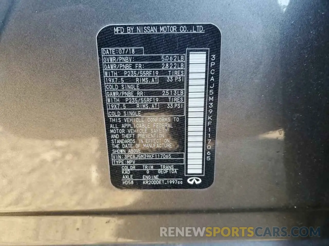 13 Photograph of a damaged car 3PCAJ5M39KF117065 INFINITI QX50 2019