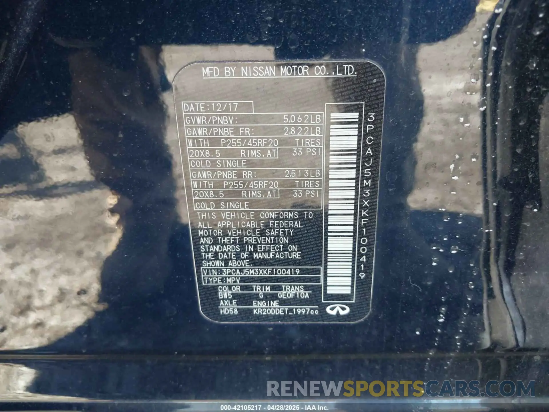 9 Photograph of a damaged car 3PCAJ5M3XKF100419 INFINITI QX50 2019