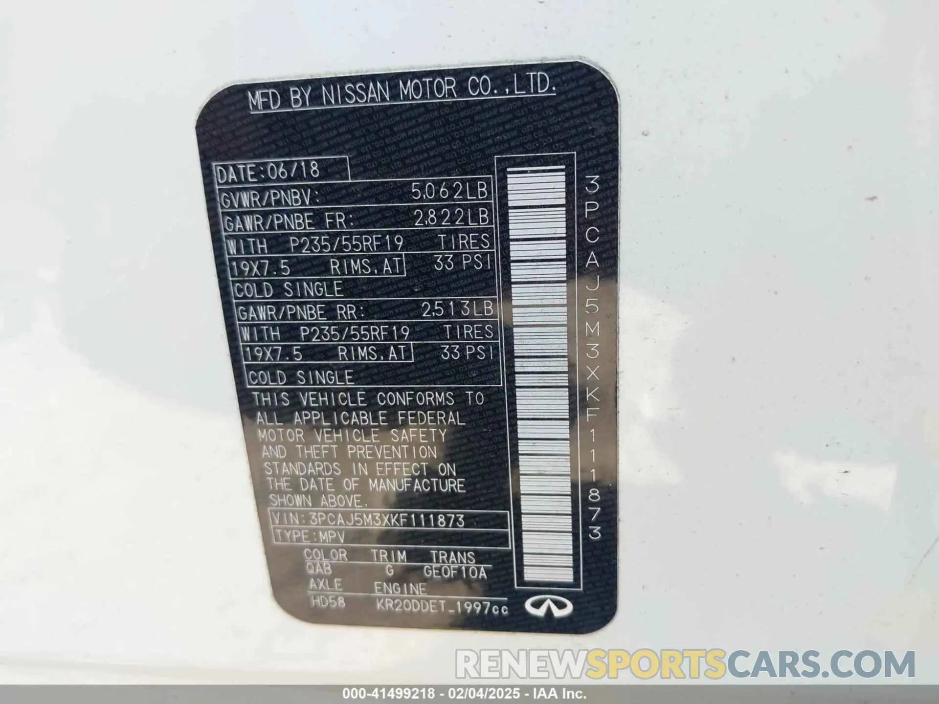 9 Photograph of a damaged car 3PCAJ5M3XKF111873 INFINITI QX50 2019