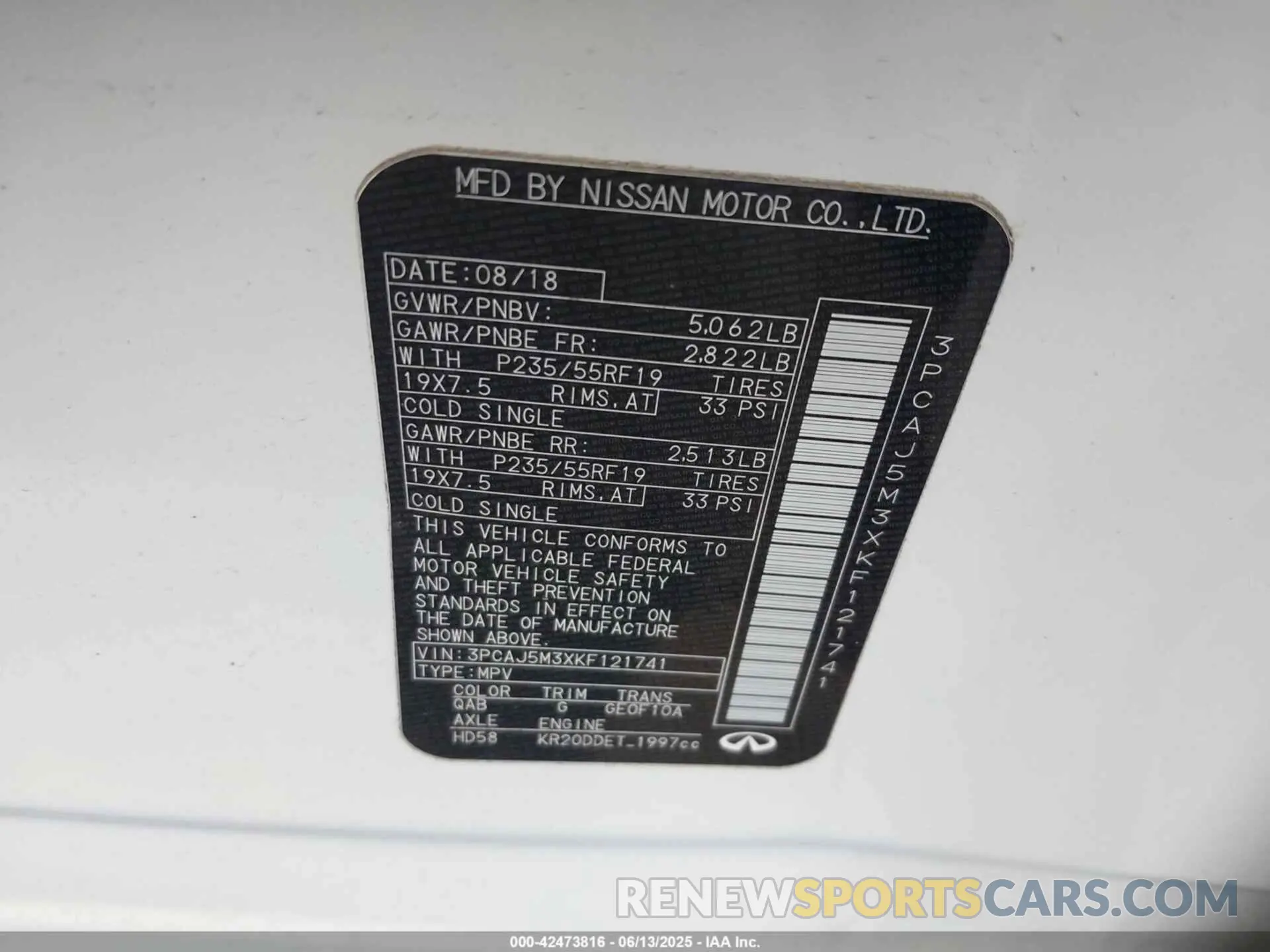 9 Photograph of a damaged car 3PCAJ5M3XKF121741 INFINITI QX50 2019