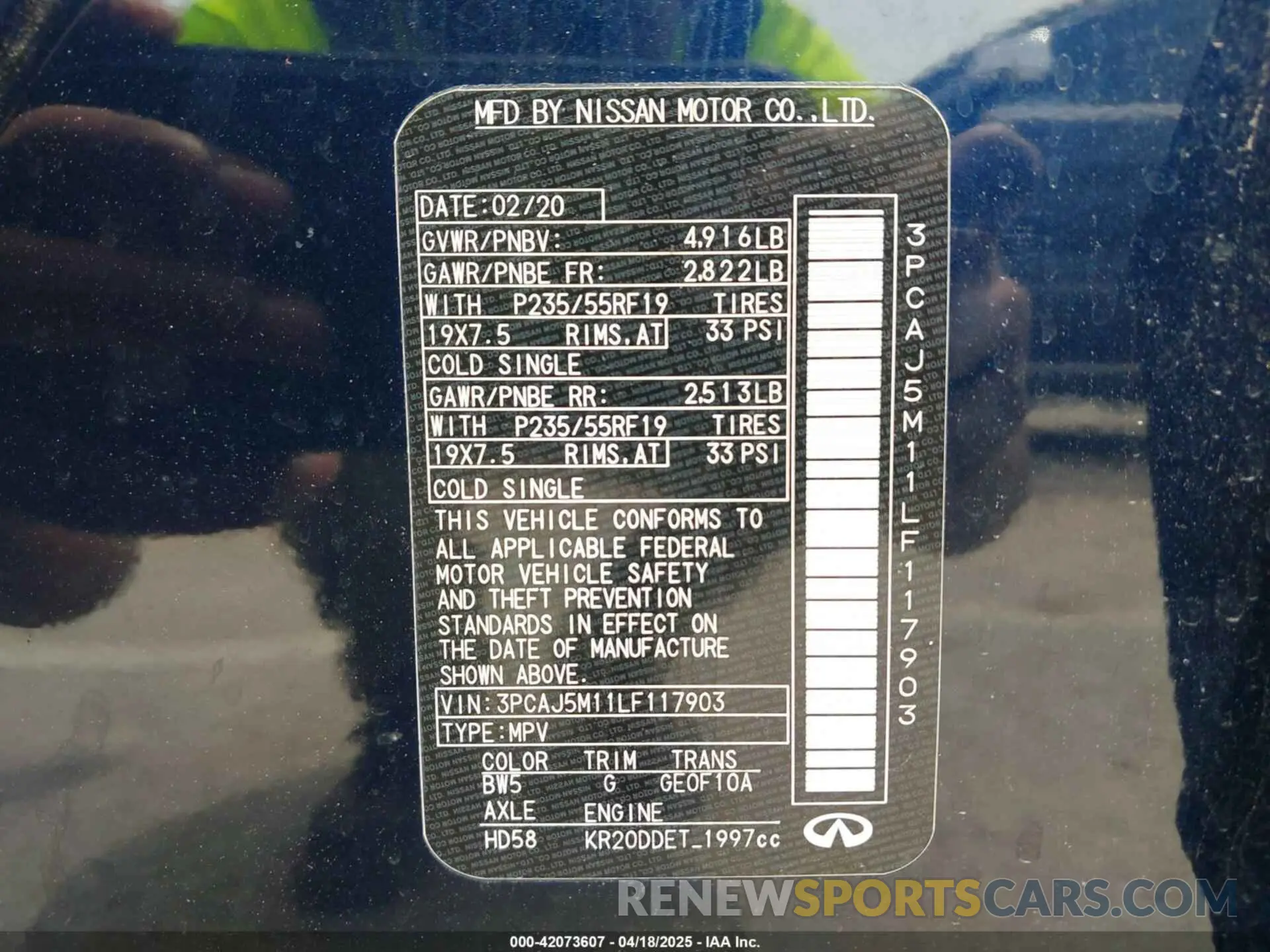 9 Photograph of a damaged car 3PCAJ5M11LF117903 INFINITI QX50 2020