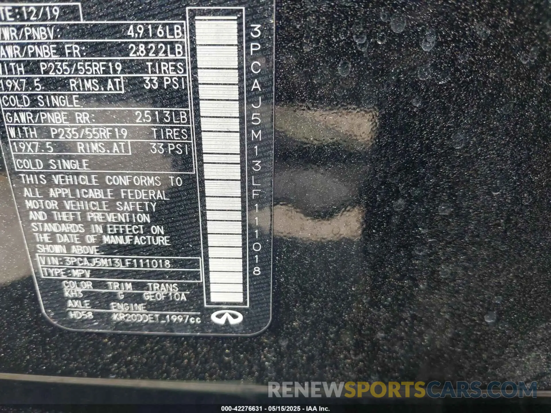 9 Photograph of a damaged car 3PCAJ5M13LF111018 INFINITI QX50 2020