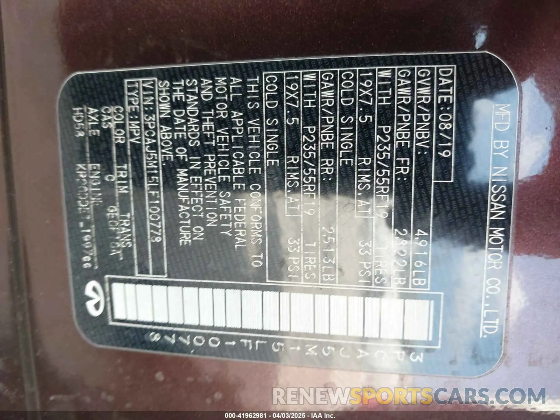 9 Photograph of a damaged car 3PCAJ5M15LF100778 INFINITI QX50 2020