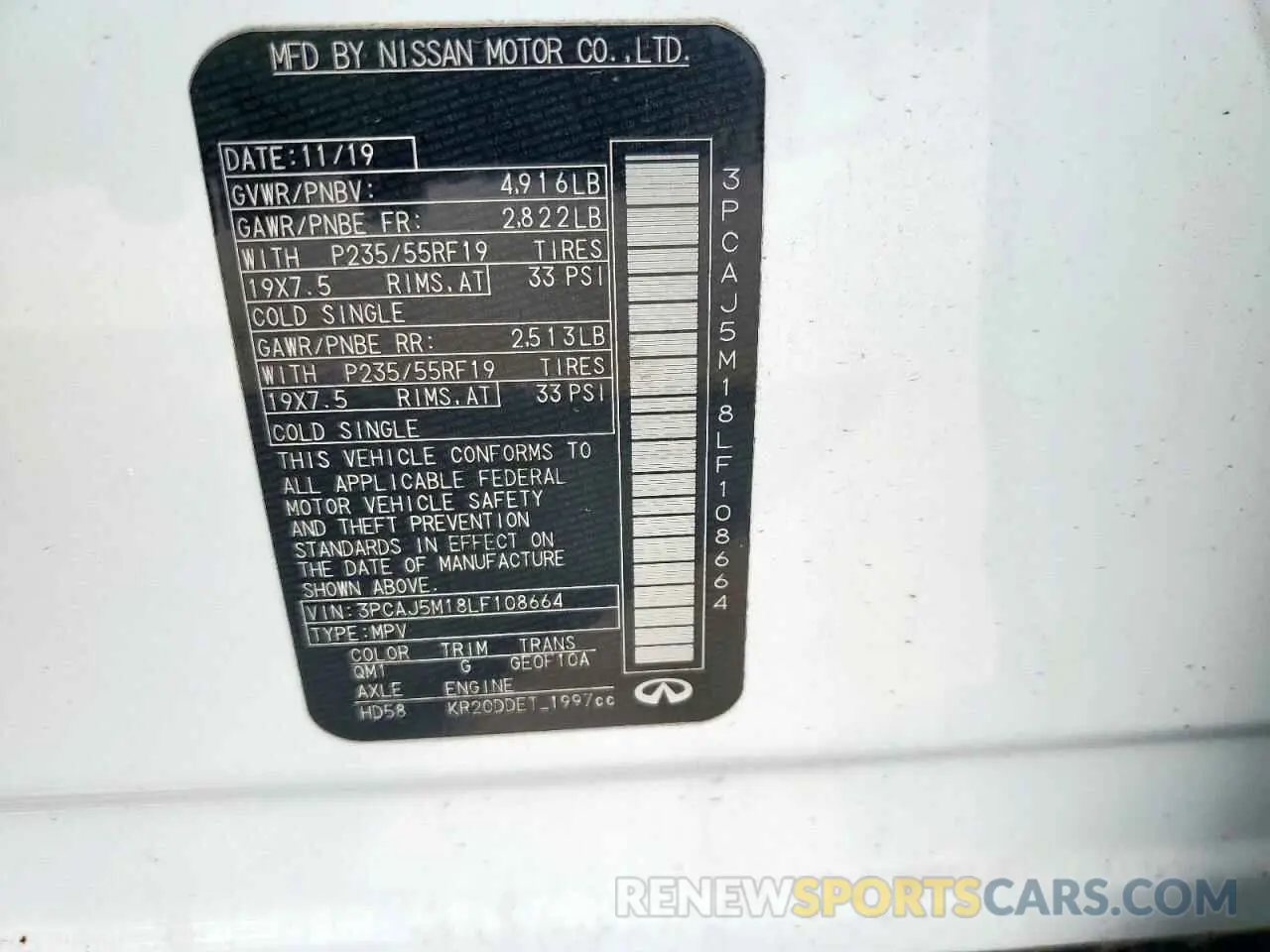 14 Photograph of a damaged car 3PCAJ5M18LF108664 INFINITI QX50 2020