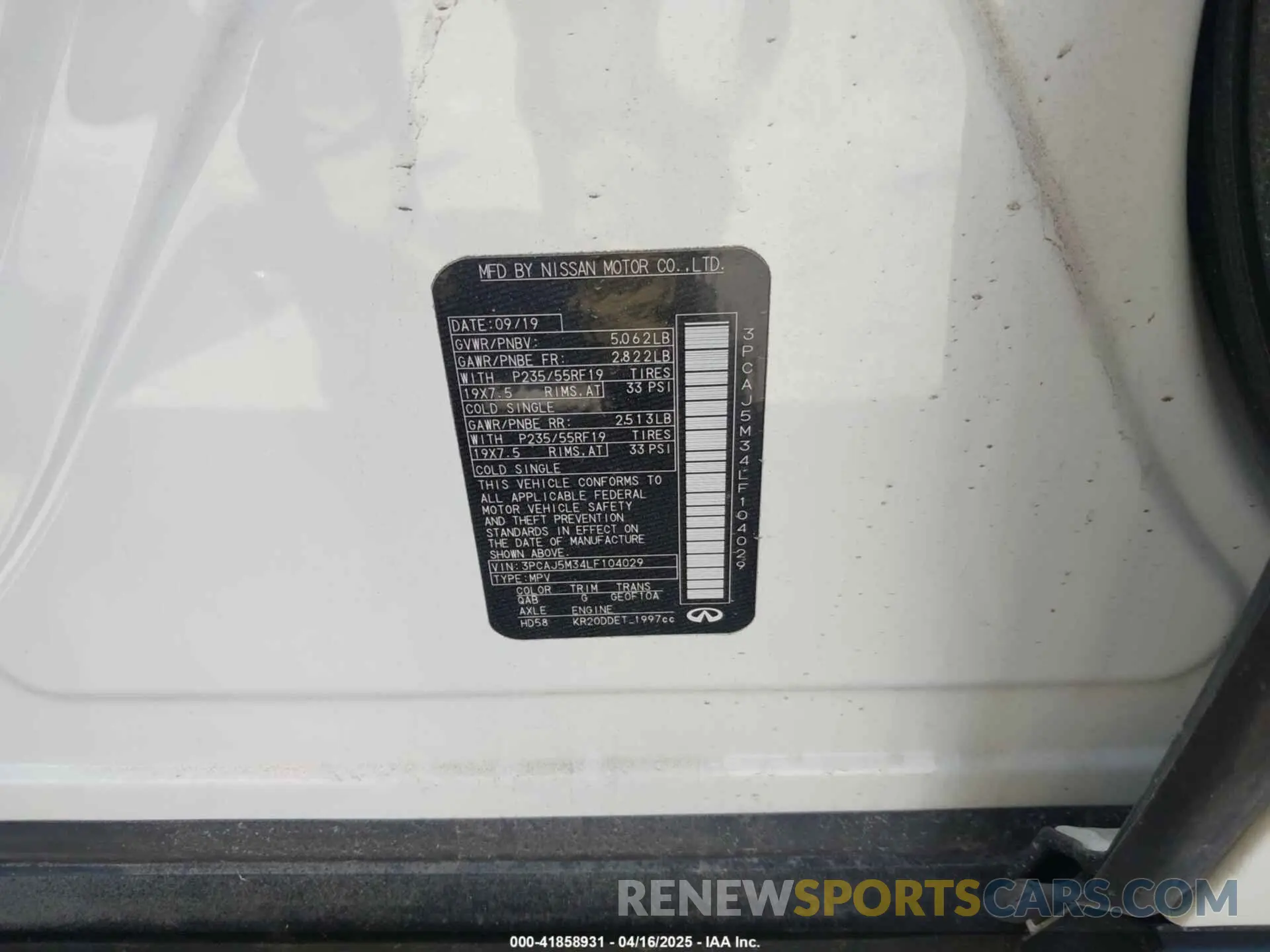 9 Photograph of a damaged car 3PCAJ5M34LF104029 INFINITI QX50 2020