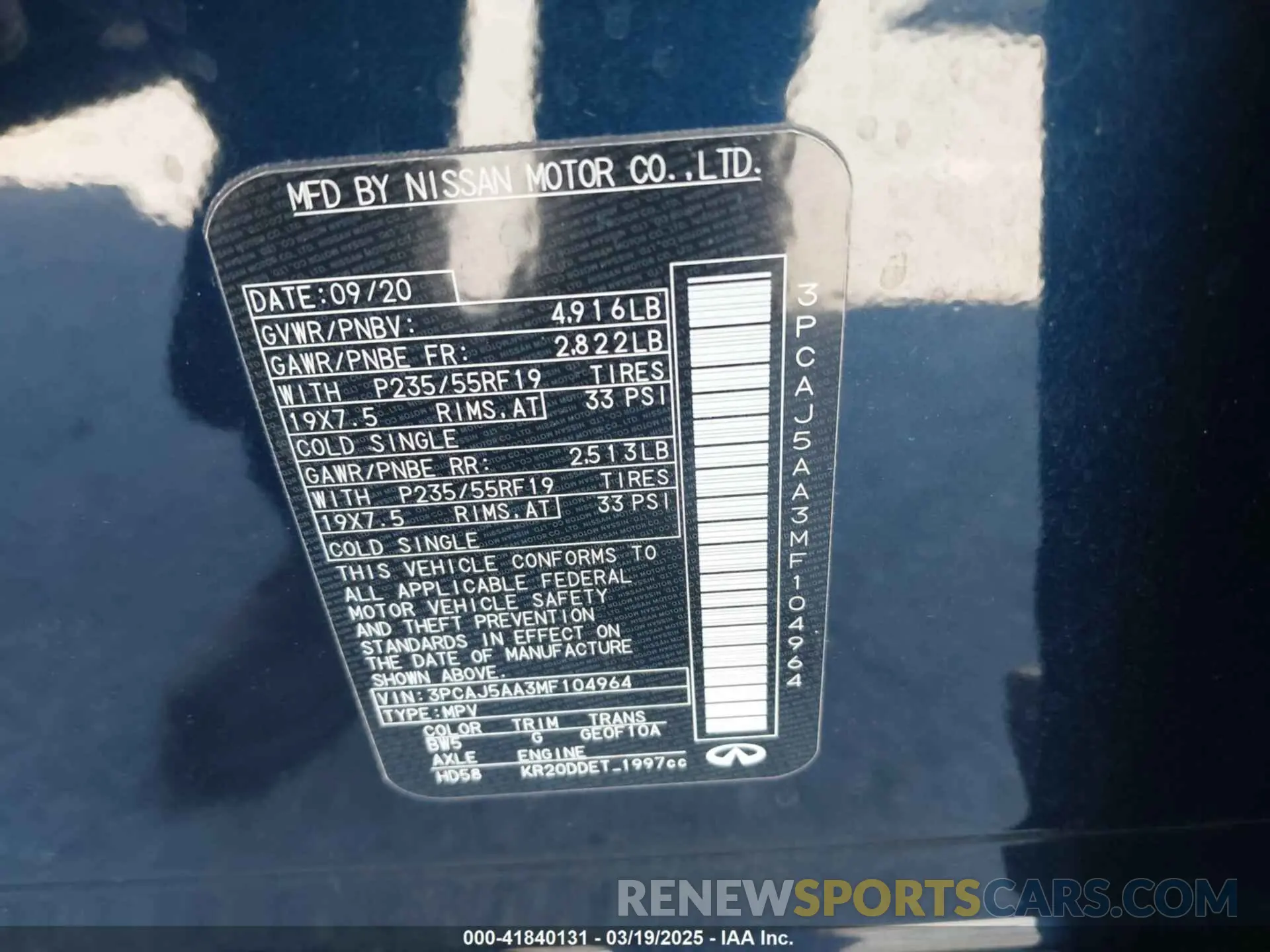 9 Photograph of a damaged car 3PCAJ5AA3MF104964 INFINITI QX50 2021