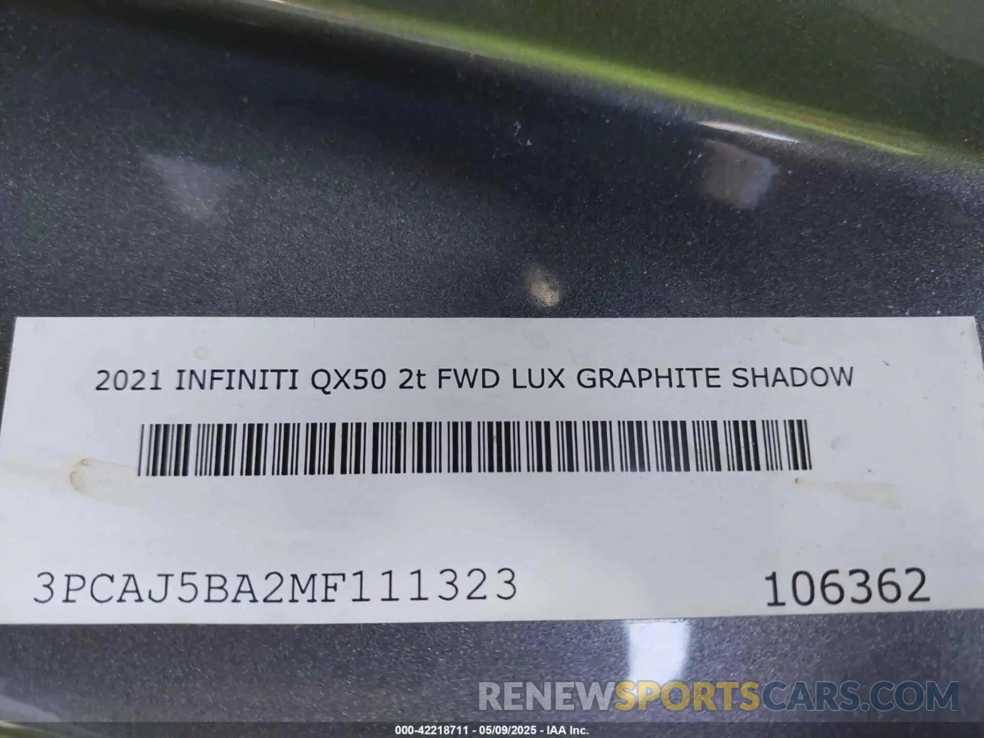9 Photograph of a damaged car 3PCAJ5BA2MF111323 INFINITI QX50 2021