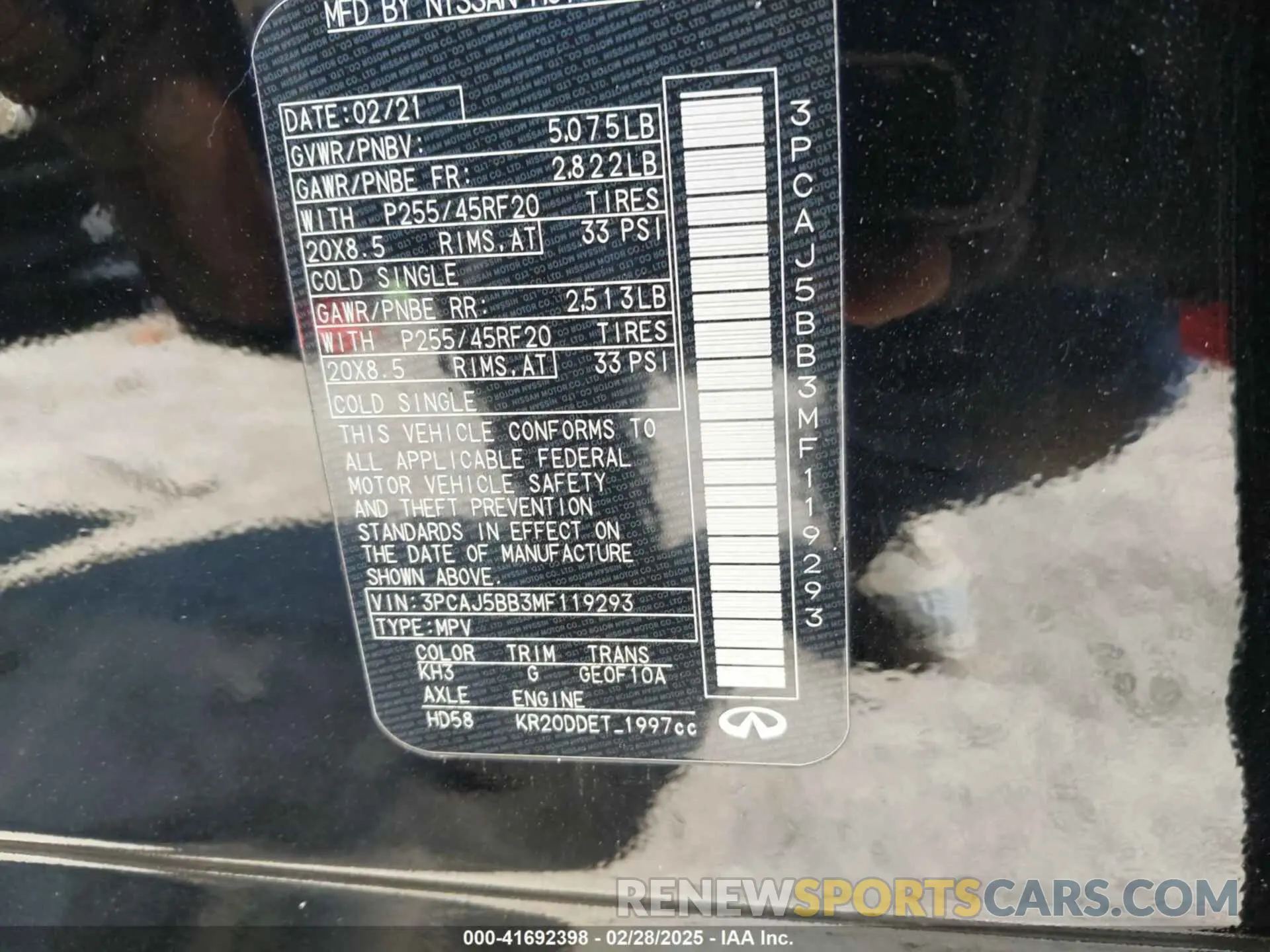 9 Photograph of a damaged car 3PCAJ5BB3MF119293 INFINITI QX50 2021