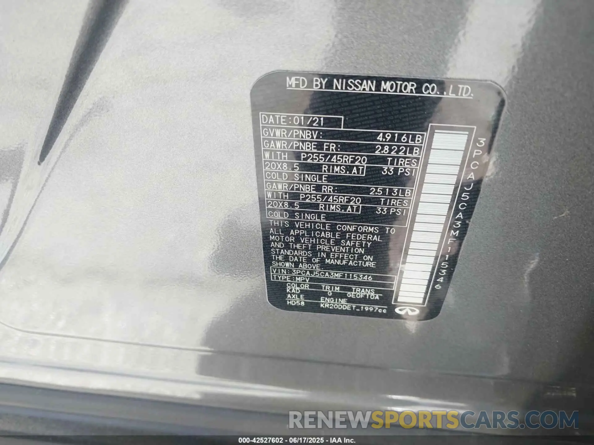 9 Photograph of a damaged car 3PCAJ5CA3MF115346 INFINITI QX50 2021