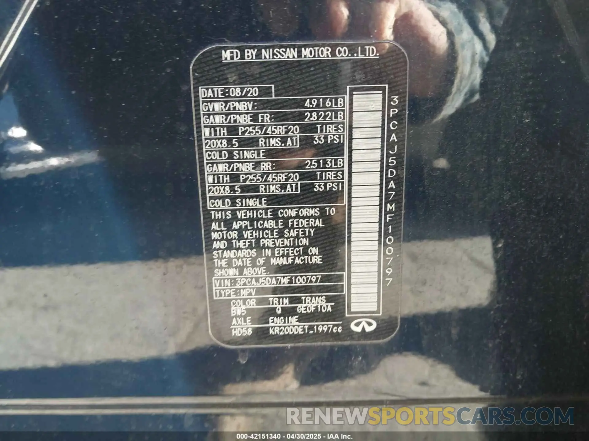 9 Photograph of a damaged car 3PCAJ5DA7MF100797 INFINITI QX50 2021