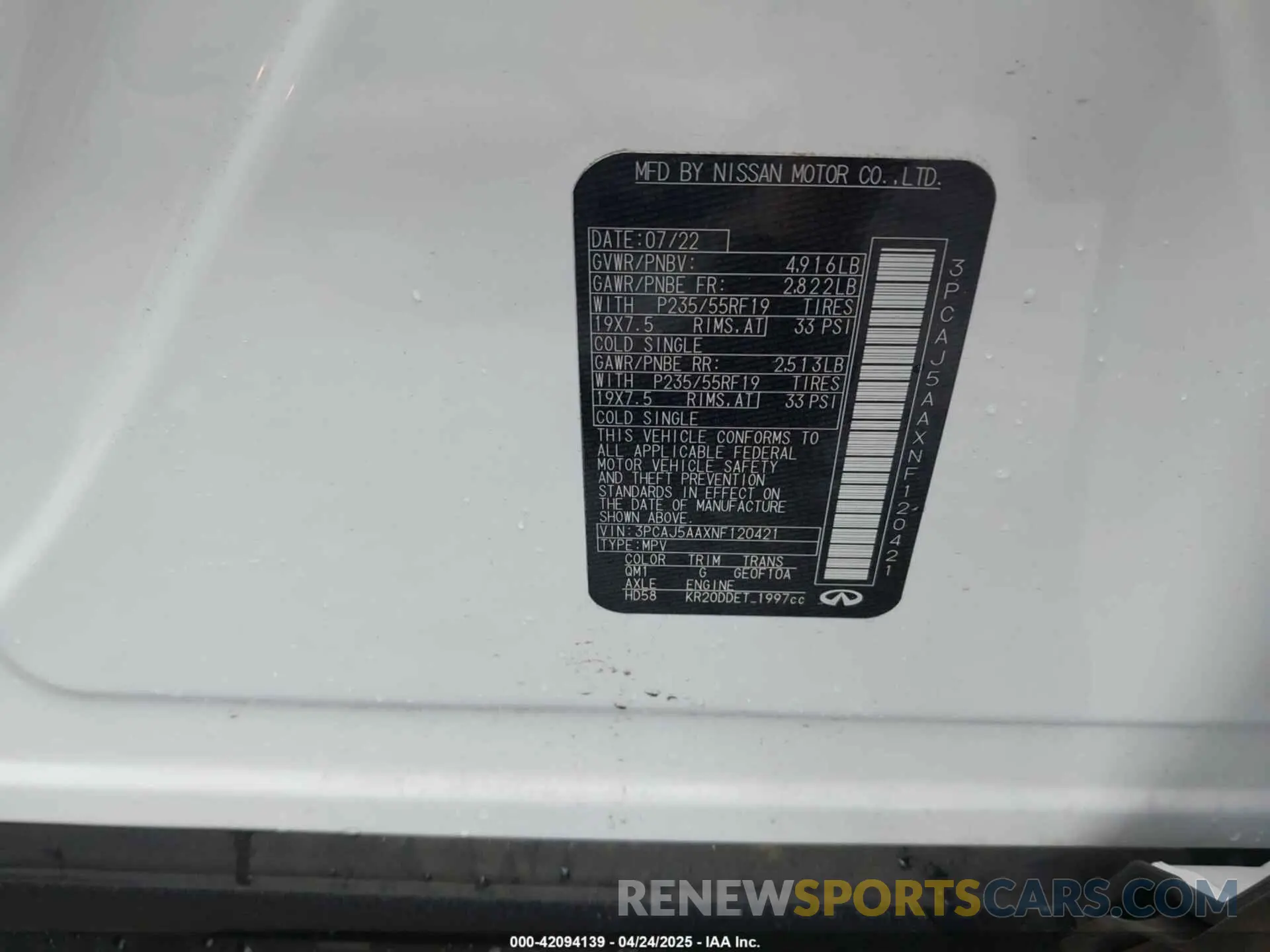 9 Photograph of a damaged car 3PCAJ5AAXNF120421 INFINITI QX50 2022