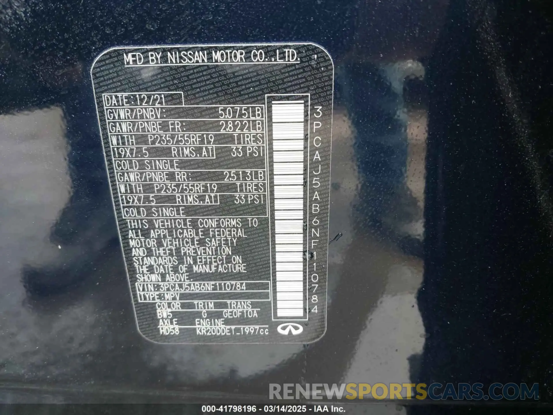 9 Photograph of a damaged car 3PCAJ5AB6NF110784 INFINITI QX50 2022