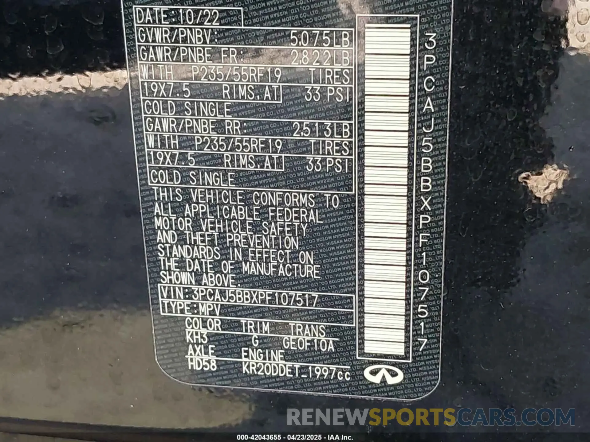 9 Photograph of a damaged car 3PCAJ5BBXPF107517 INFINITI QX50 2023