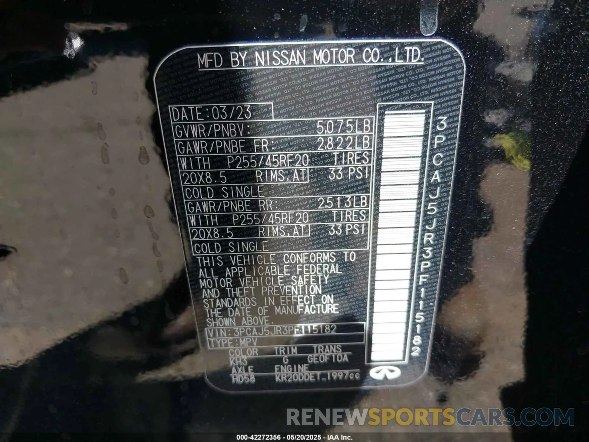 9 Photograph of a damaged car 3PCAJ5JR3PF115182 INFINITI QX55 2023
