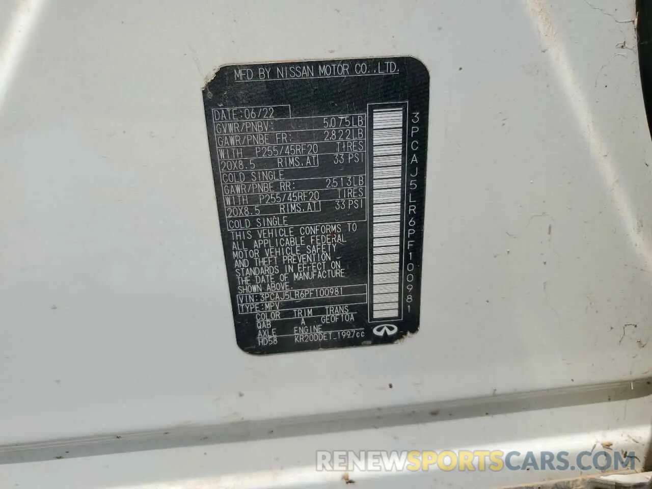 13 Photograph of a damaged car 3PCAJ5LR6PF100981 INFINITI QX55 SENSO 2023