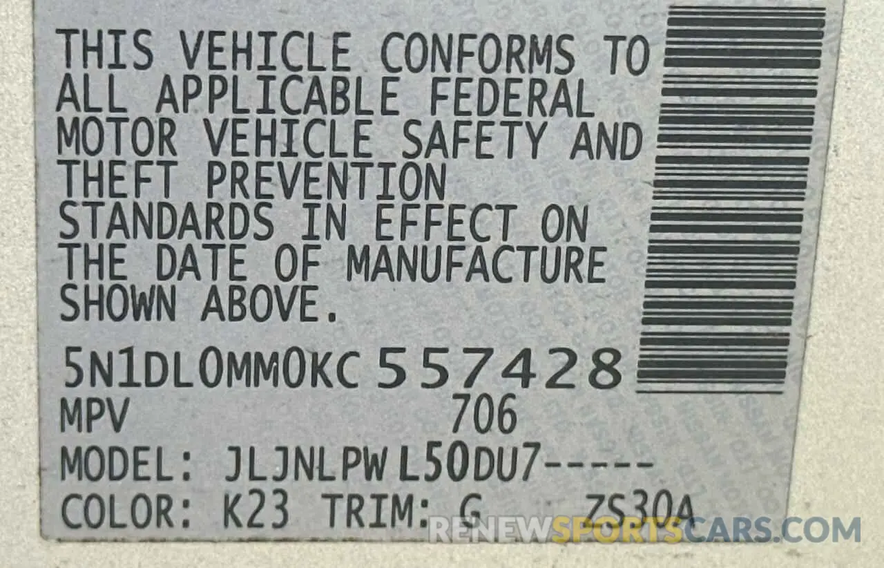 10 Photograph of a damaged car 5N1DL0MM0KC557428 INFINITI QX60 2019