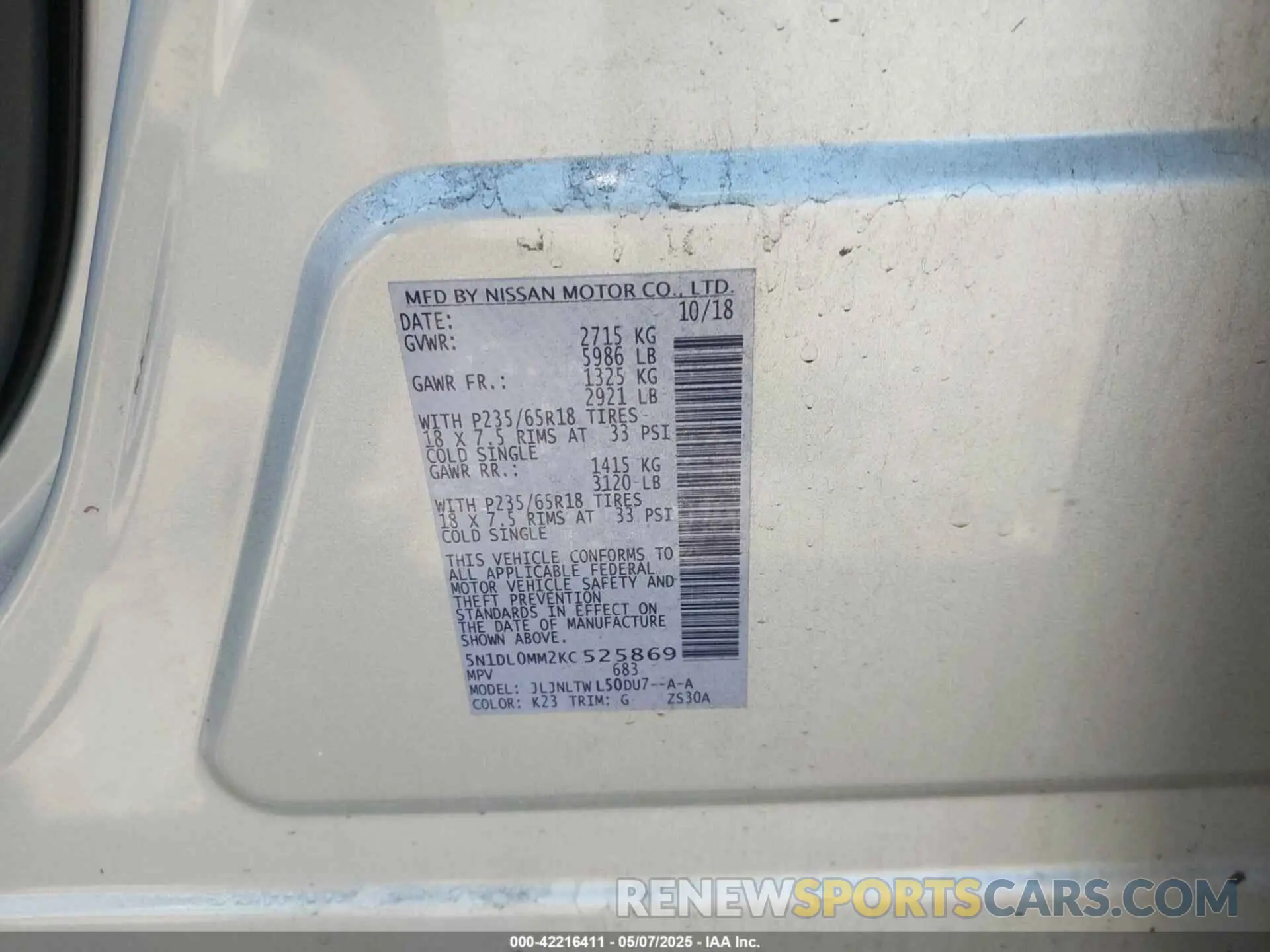 9 Photograph of a damaged car 5N1DL0MM2KC525869 INFINITI QX60 2019