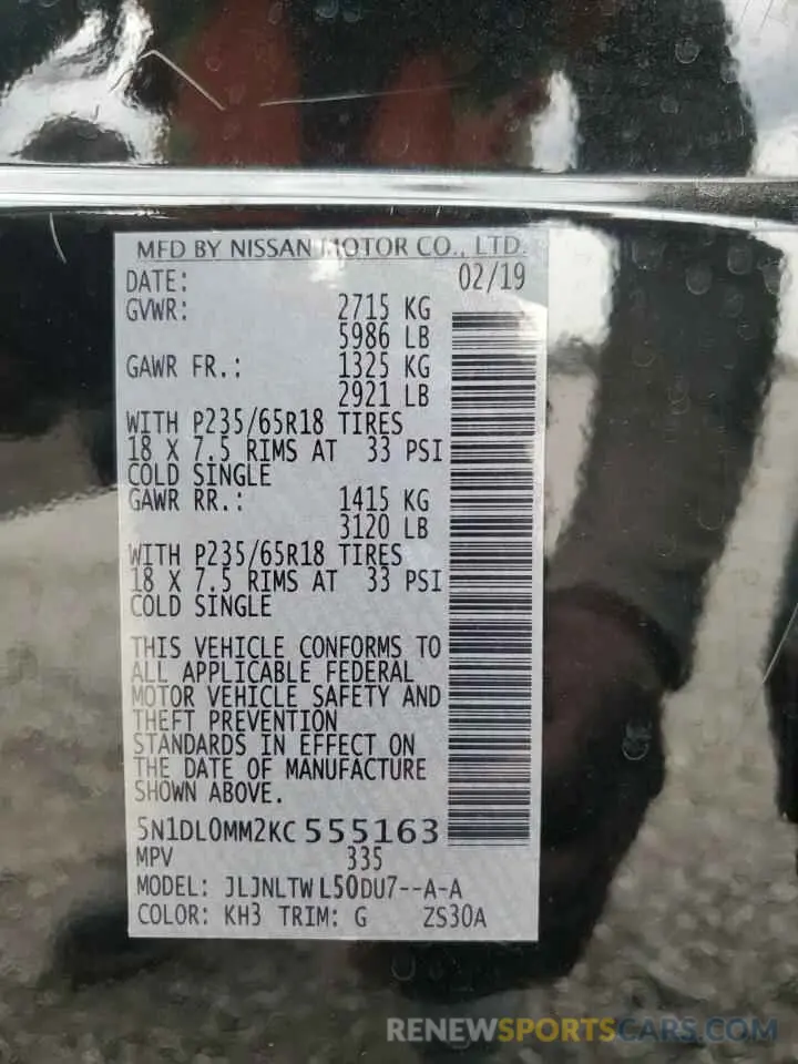 13 Photograph of a damaged car 5N1DL0MM2KC555163 INFINITI QX60 2019