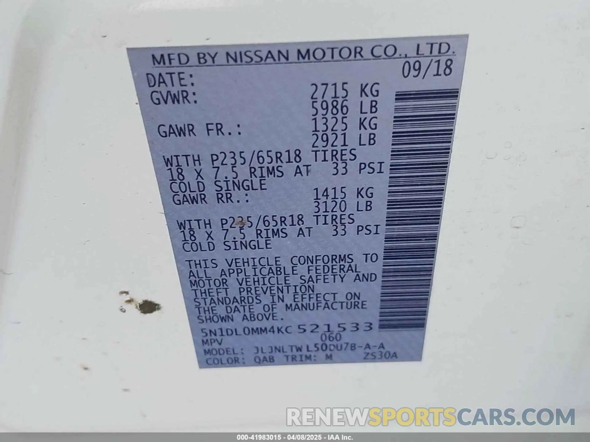 9 Photograph of a damaged car 5N1DL0MM4KC521533 INFINITI QX60 2019