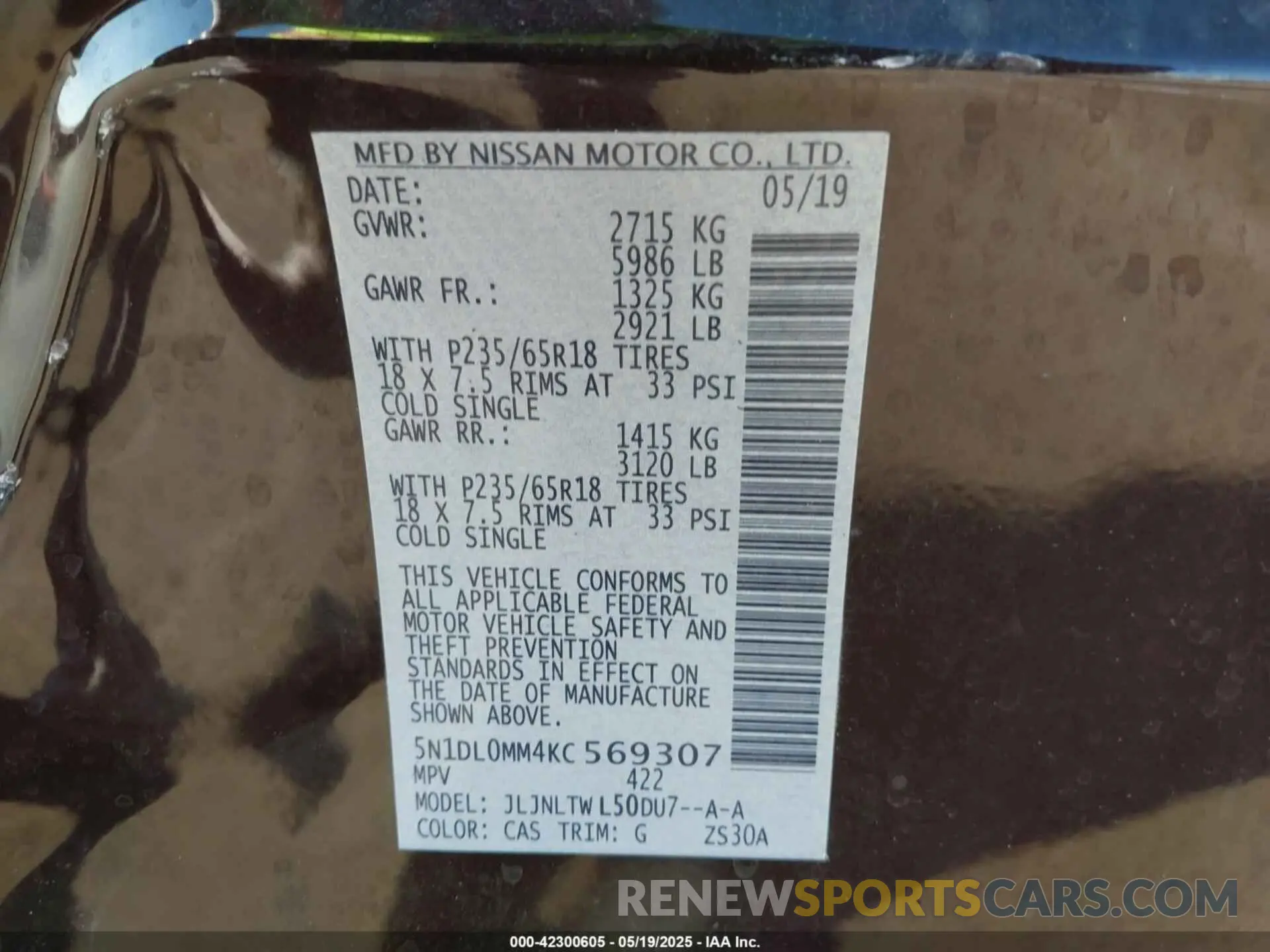 9 Photograph of a damaged car 5N1DL0MM4KC569307 INFINITI QX60 2019