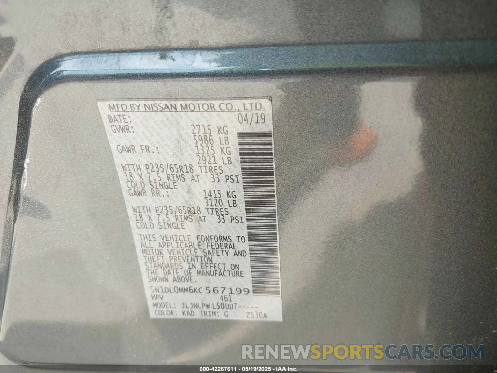 9 Photograph of a damaged car 5N1DL0MM6KC567199 INFINITI QX60 2019