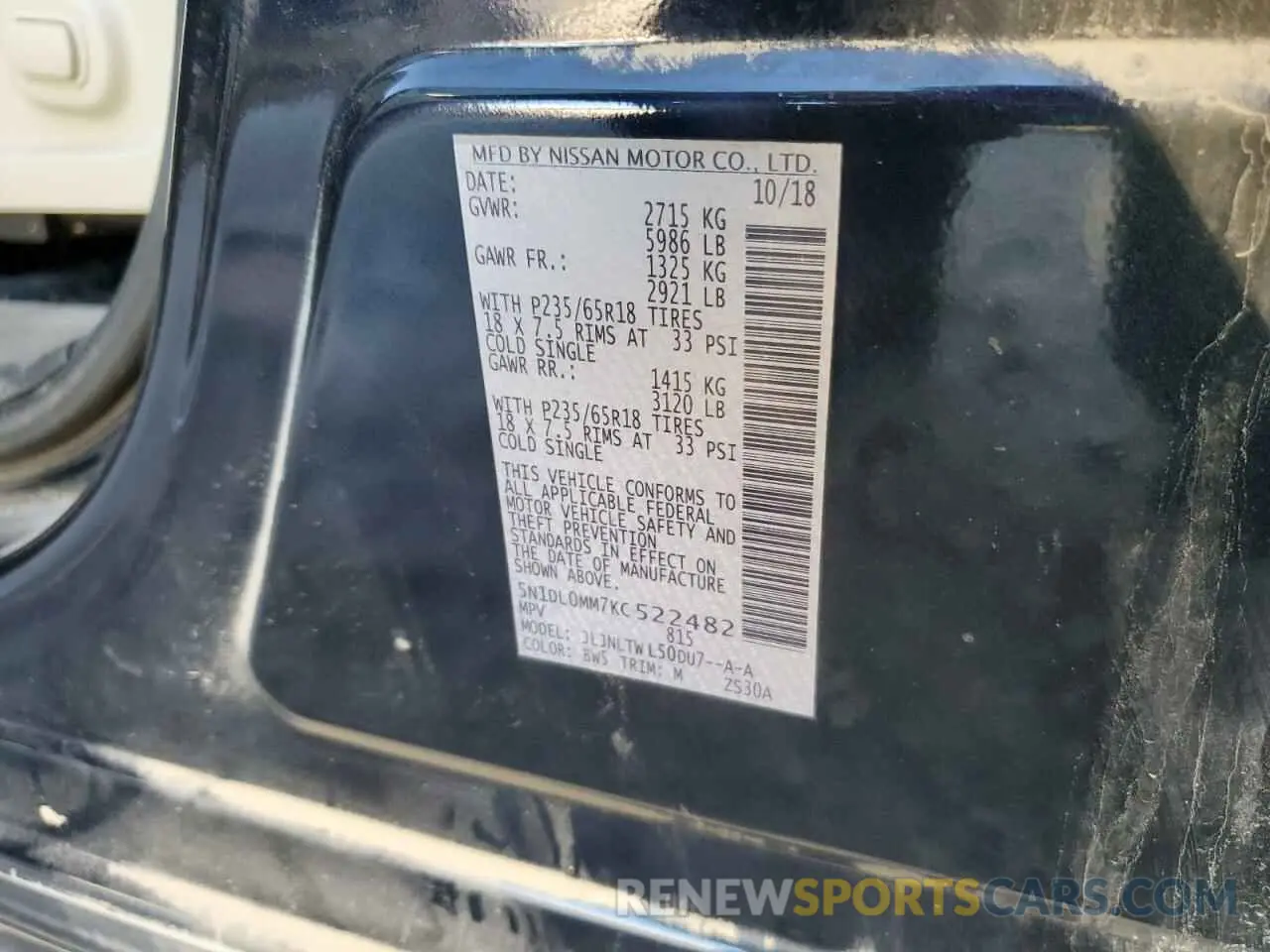 13 Photograph of a damaged car 5N1DL0MM7KC522482 INFINITI QX60 2019