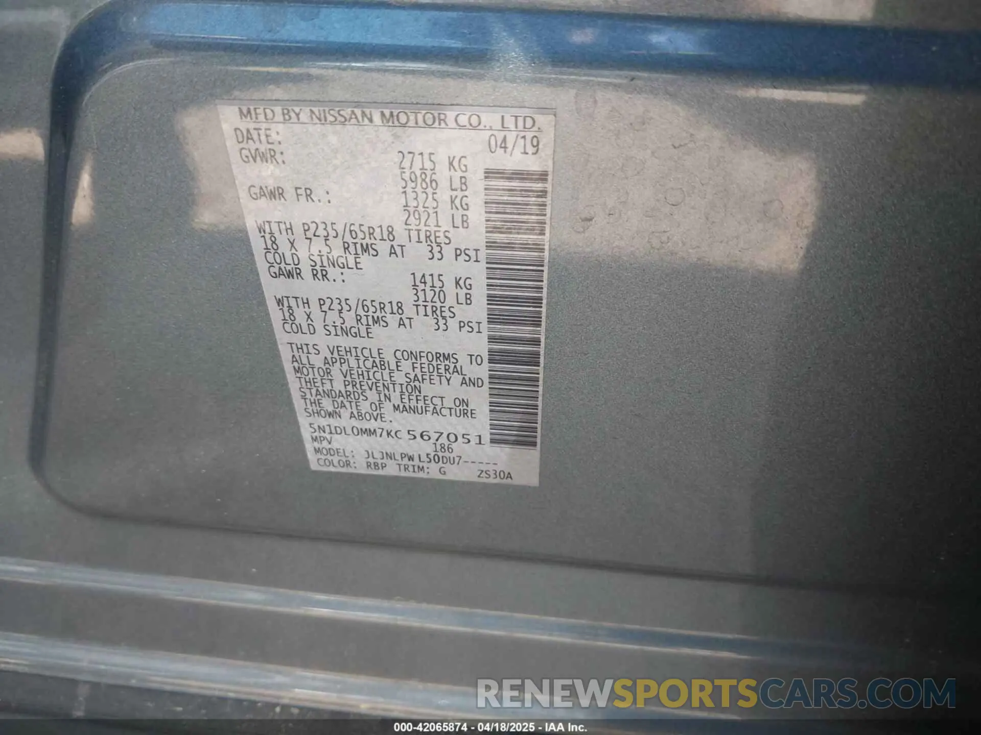 9 Photograph of a damaged car 5N1DL0MM7KC567051 INFINITI QX60 2019