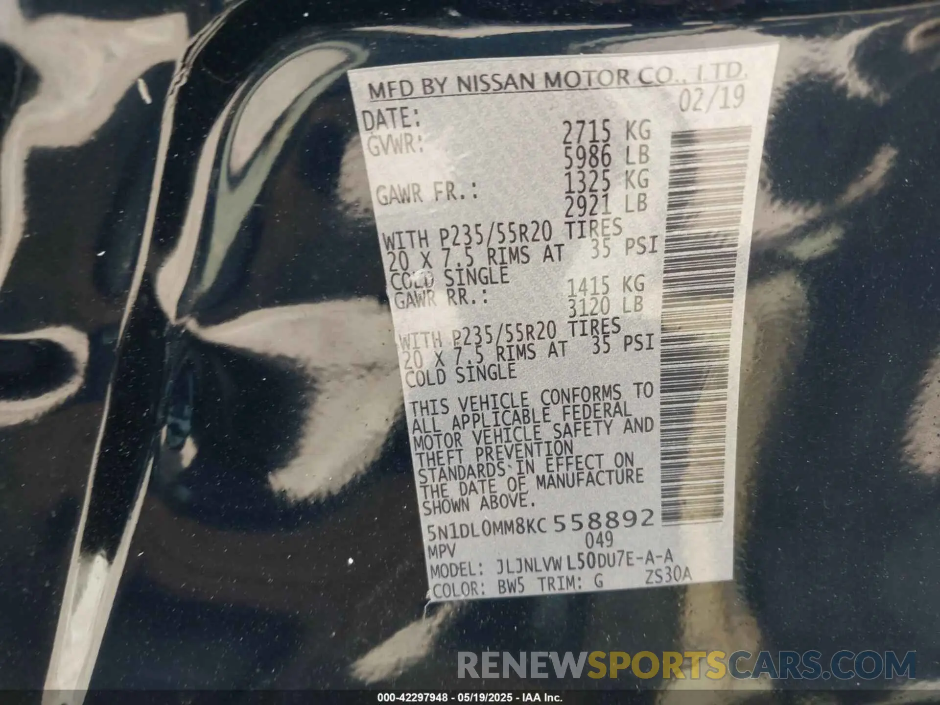 9 Photograph of a damaged car 5N1DL0MM8KC558892 INFINITI QX60 2019