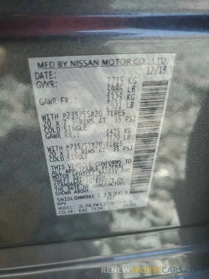 13 Photograph of a damaged car 5N1DL0MM9KC535363 INFINITI QX60 2019