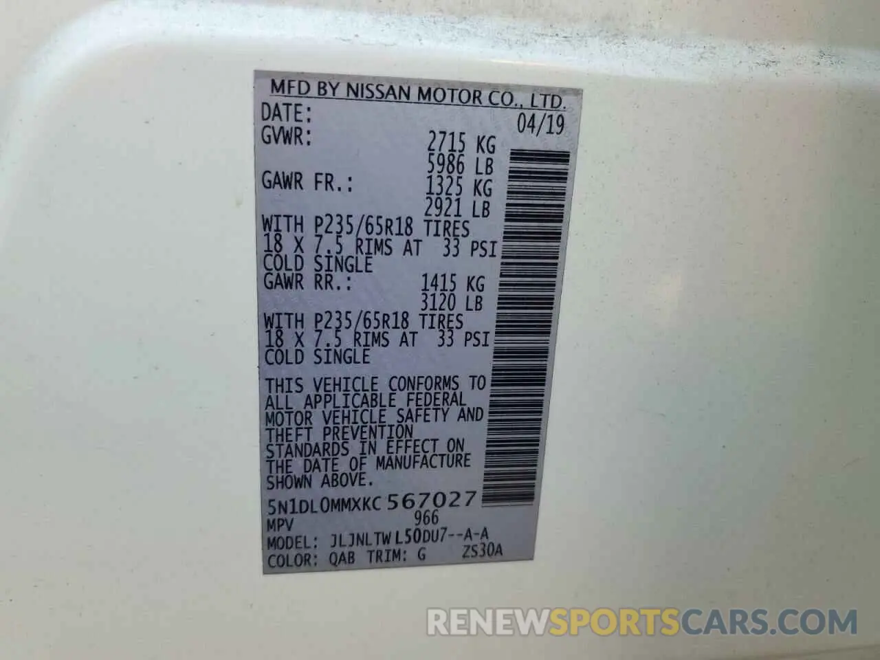 13 Photograph of a damaged car 5N1DL0MMXKC567027 INFINITI QX60 2019