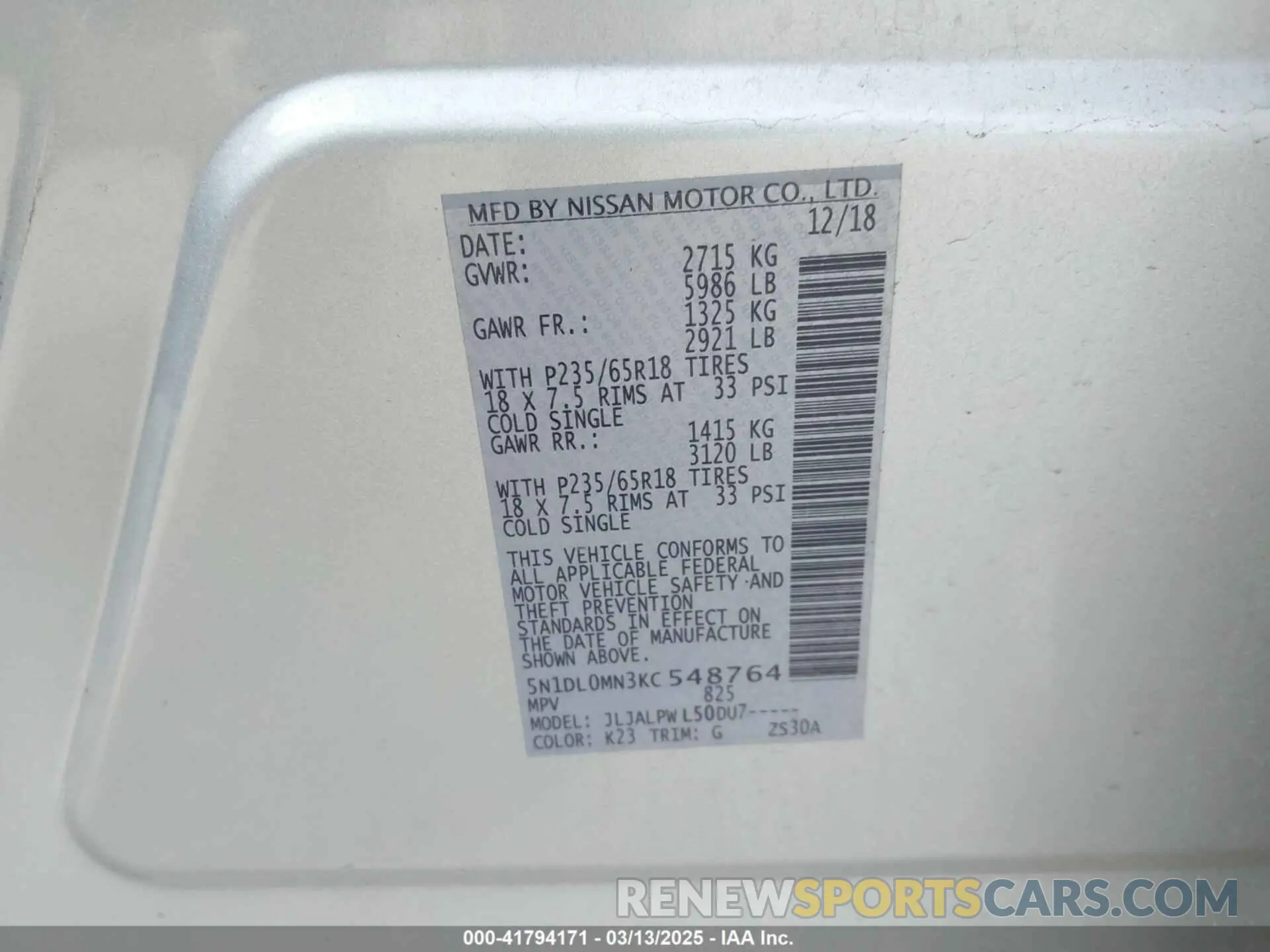 9 Photograph of a damaged car 5N1DL0MN3KC548764 INFINITI QX60 2019