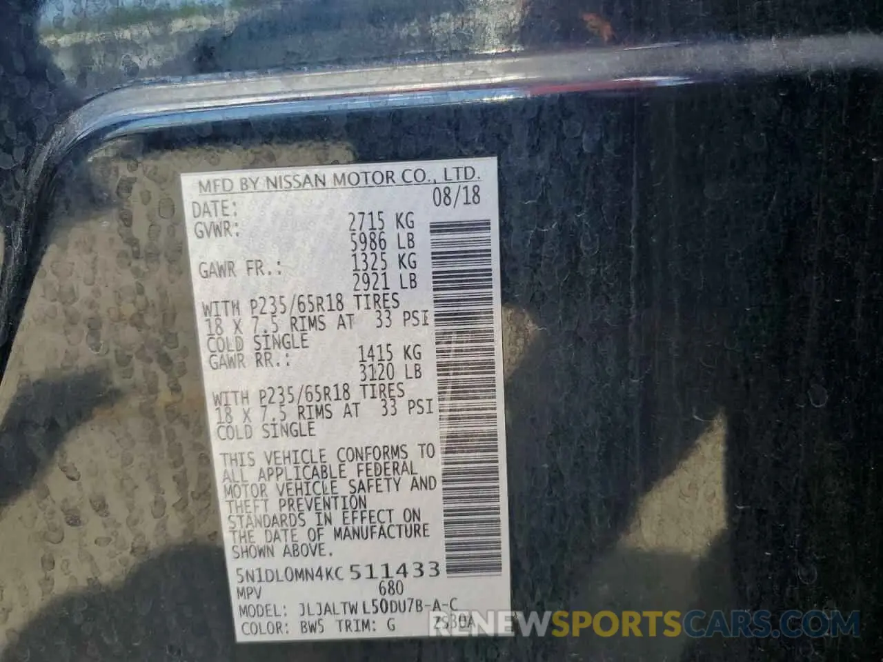 13 Photograph of a damaged car 5N1DL0MN4KC511433 INFINITI QX60 2019