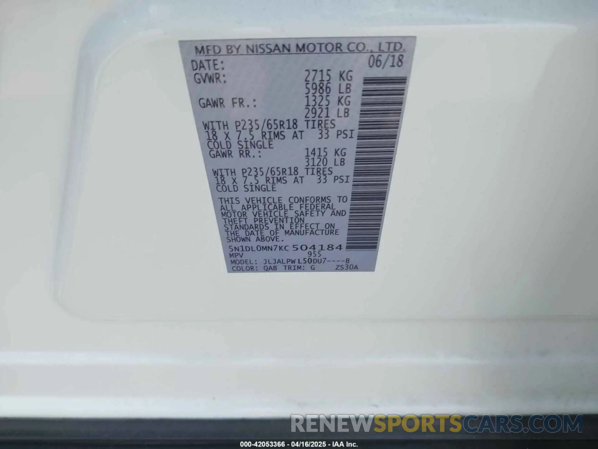 9 Photograph of a damaged car 5N1DL0MN7KC504184 INFINITI QX60 2019