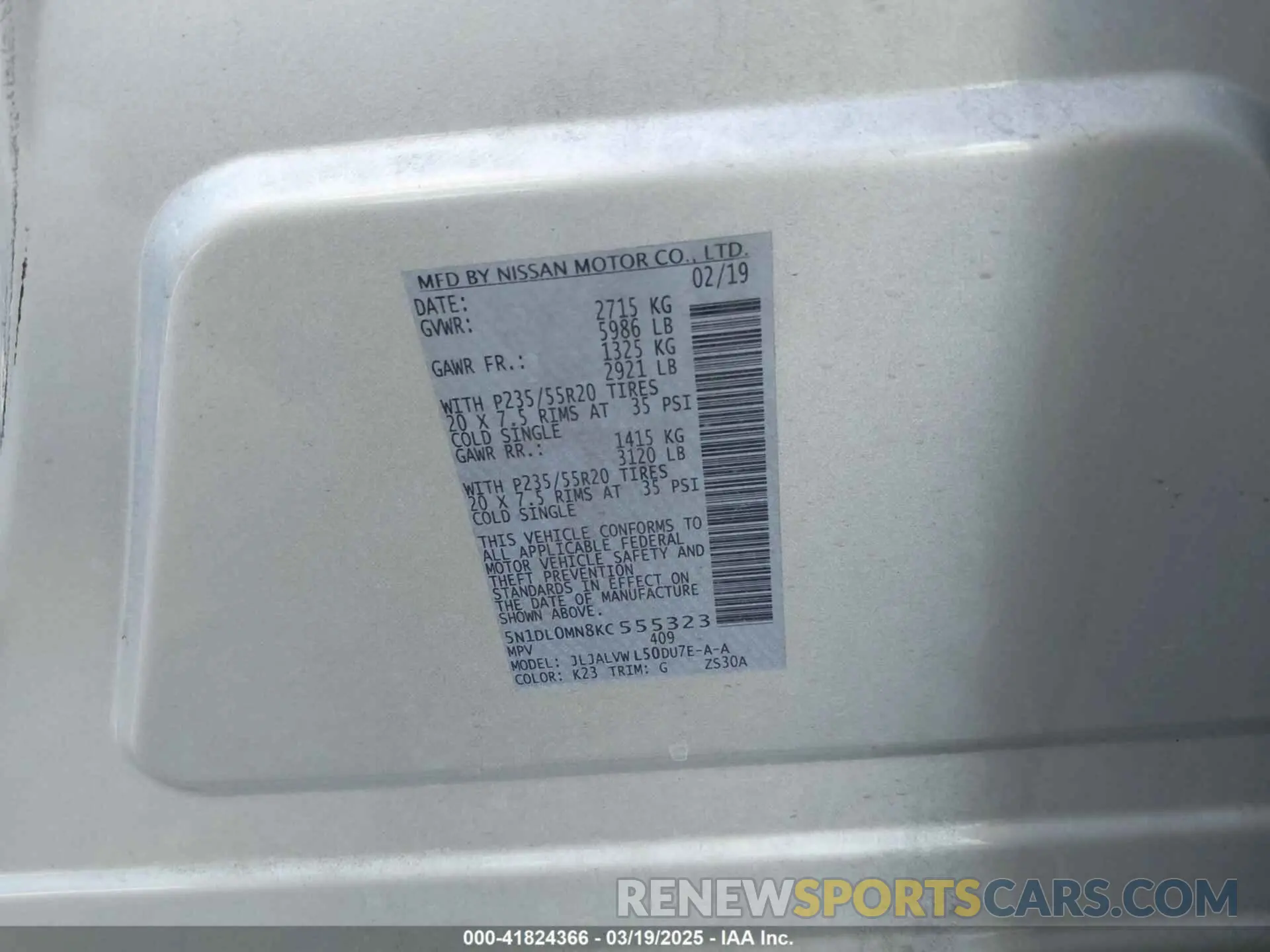9 Photograph of a damaged car 5N1DL0MN8KC555323 INFINITI QX60 2019