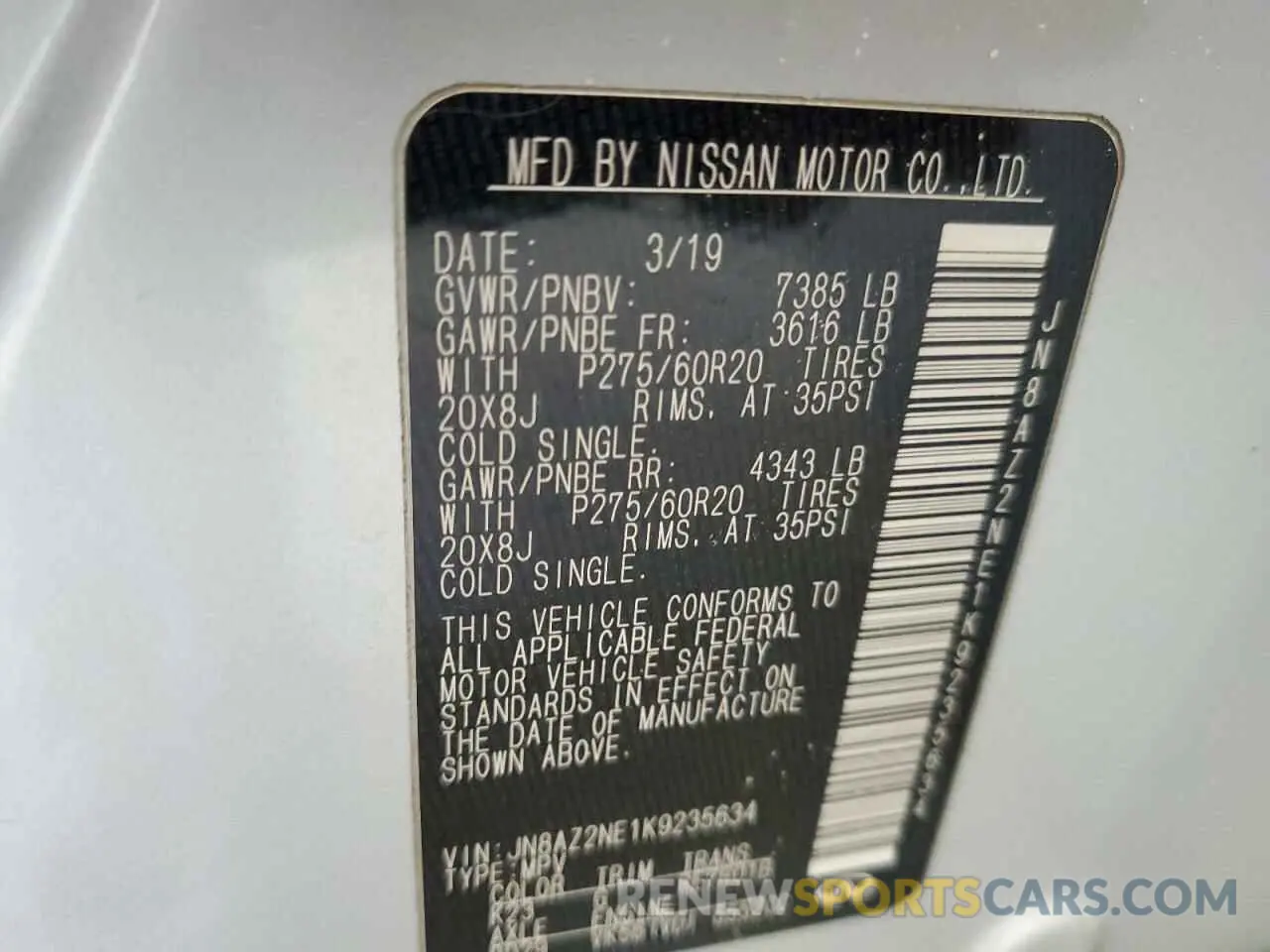 13 Photograph of a damaged car JN8AZ2NE1K9235634 INFINITI QX80 2019