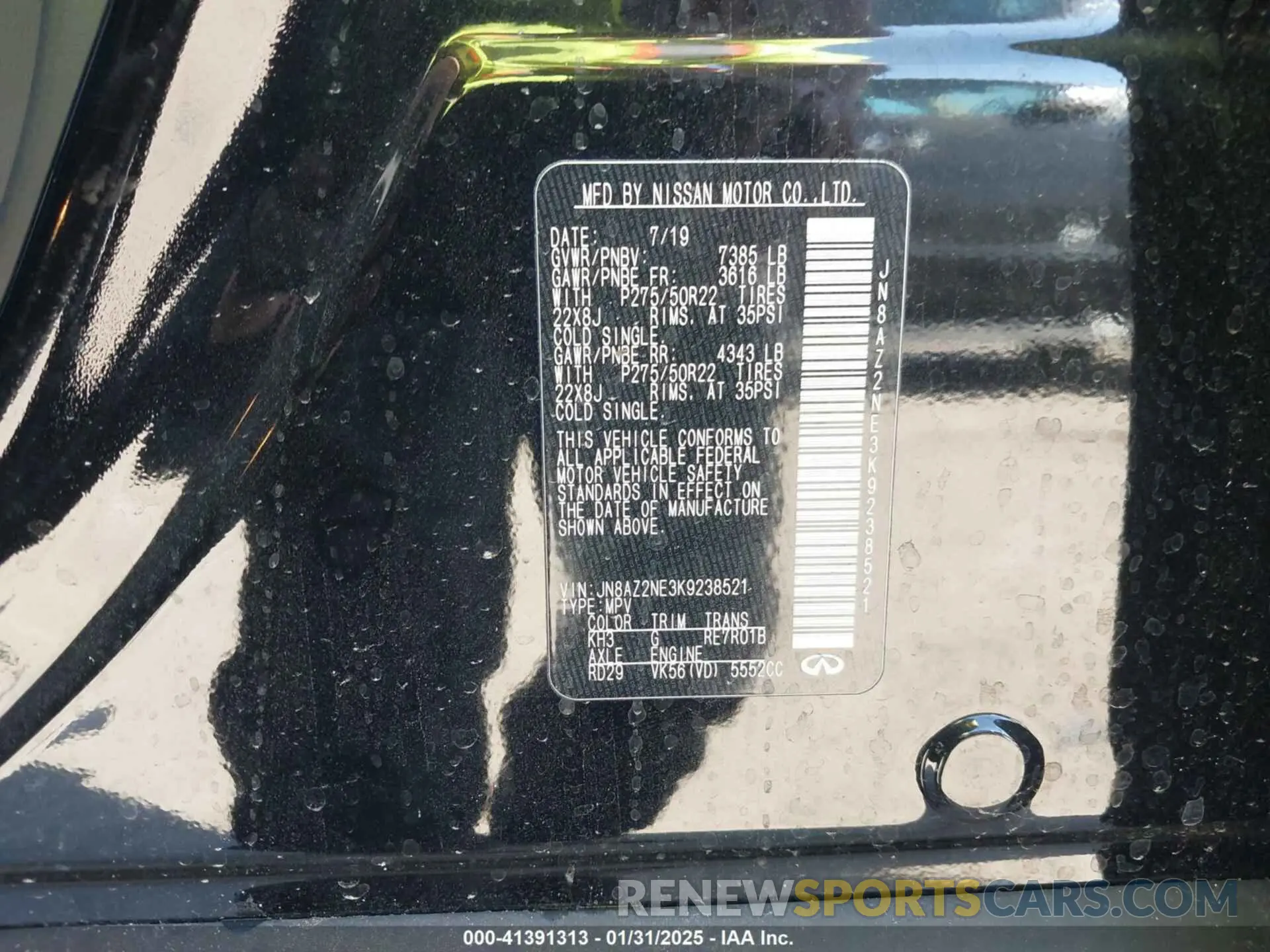 9 Photograph of a damaged car JN8AZ2NE3K9238521 INFINITI QX80 2019