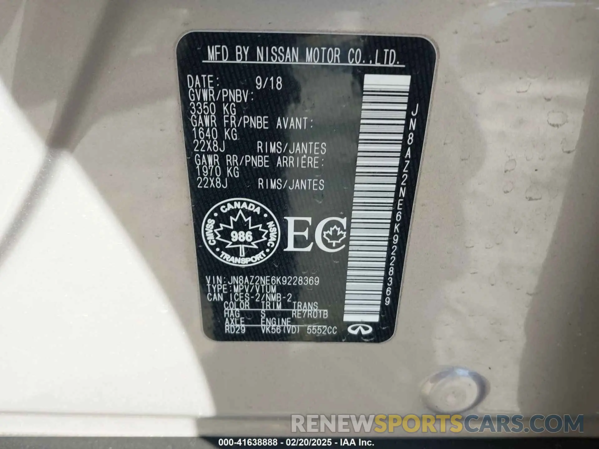 9 Photograph of a damaged car JN8AZ2NE6K9228369 INFINITI QX80 2019