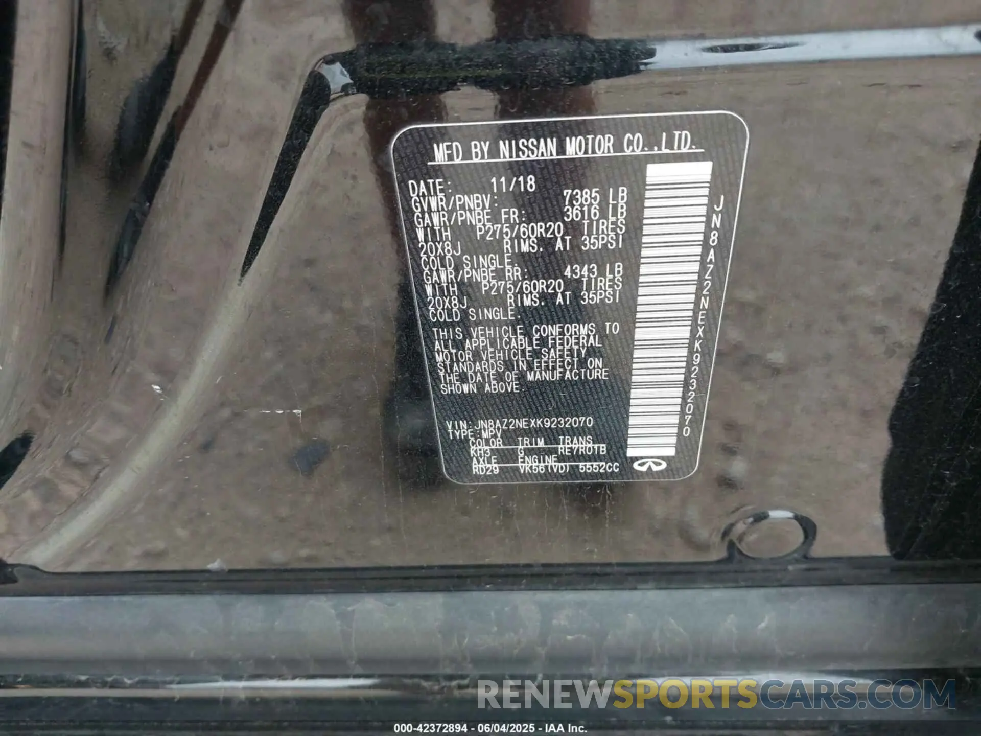 9 Photograph of a damaged car JN8AZ2NEXK9232070 INFINITI QX80 2019