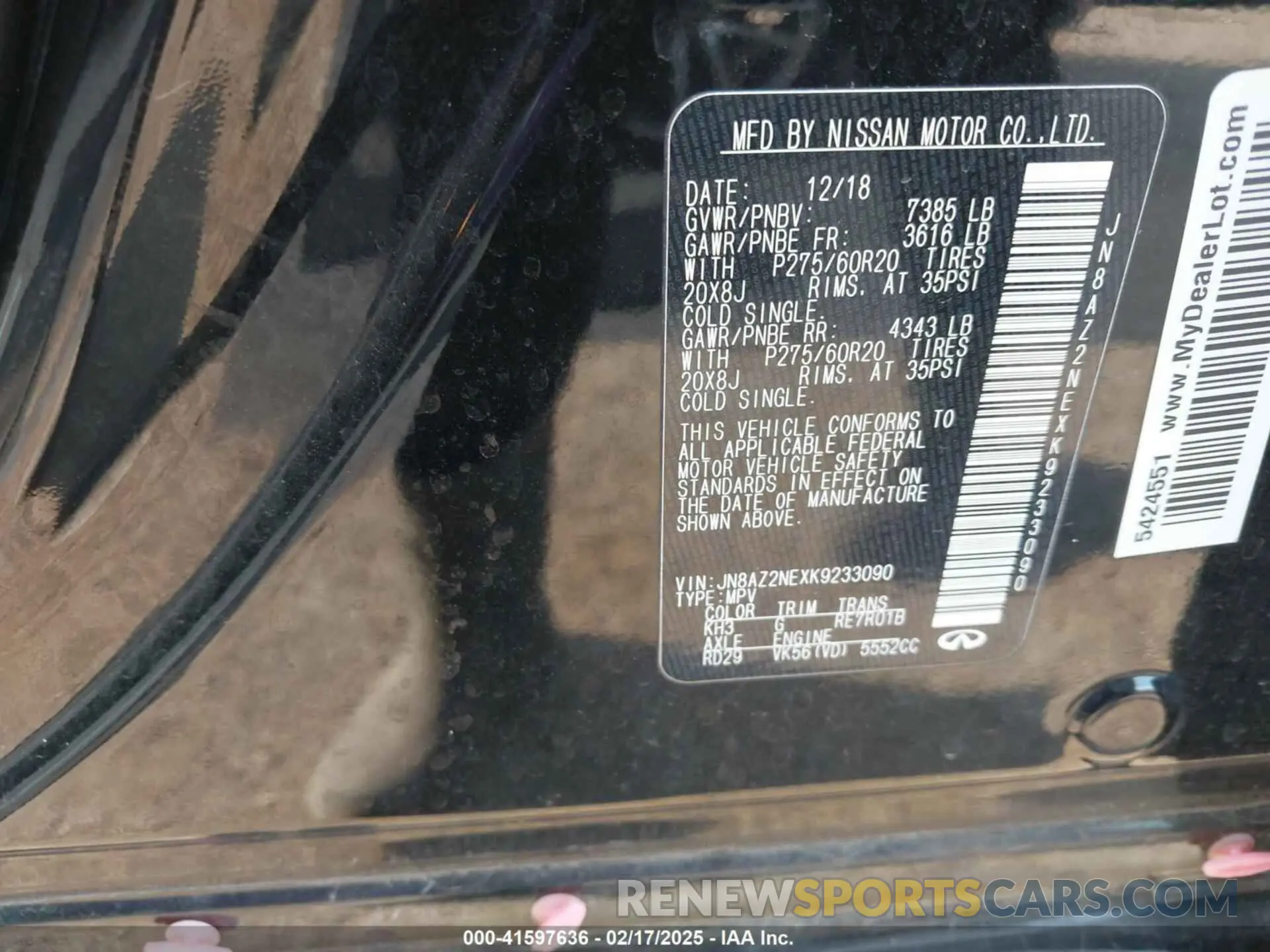 9 Photograph of a damaged car JN8AZ2NEXK9233090 INFINITI QX80 2019