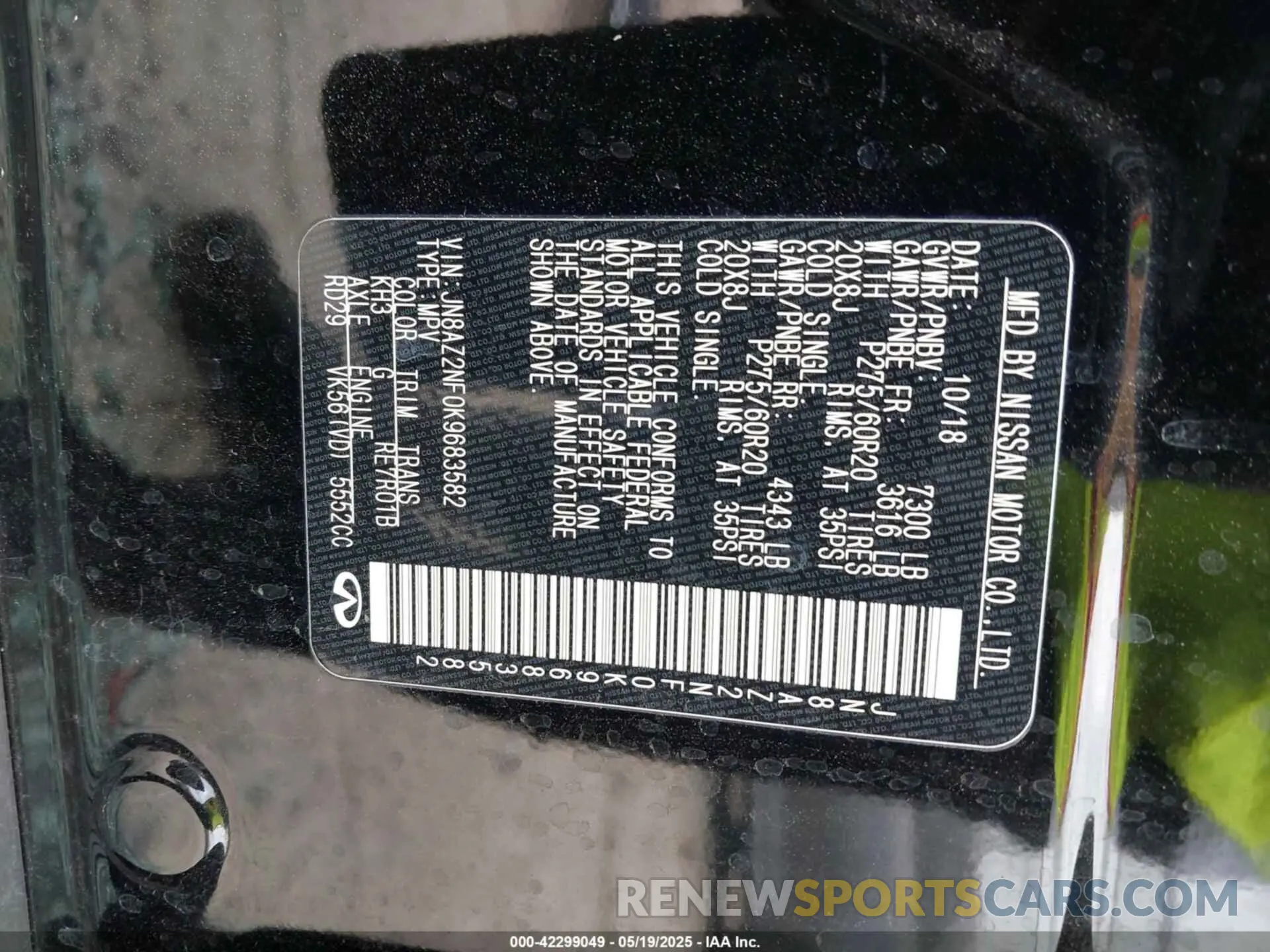 9 Photograph of a damaged car JN8AZ2NF0K9683582 INFINITI QX80 2019