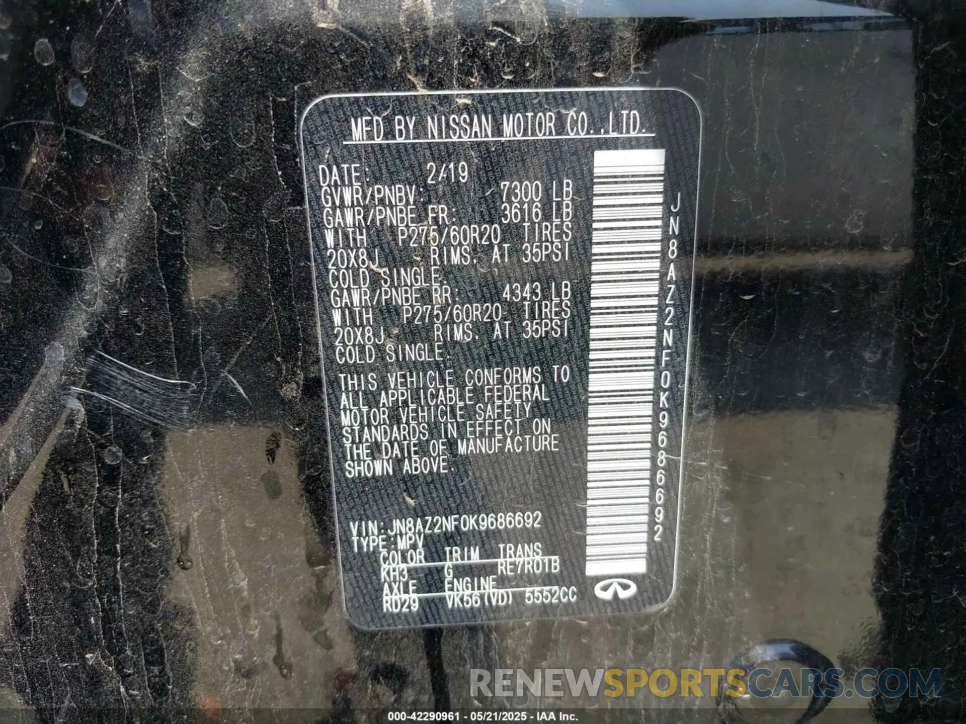 9 Photograph of a damaged car JN8AZ2NF0K9686692 INFINITI QX80 2019