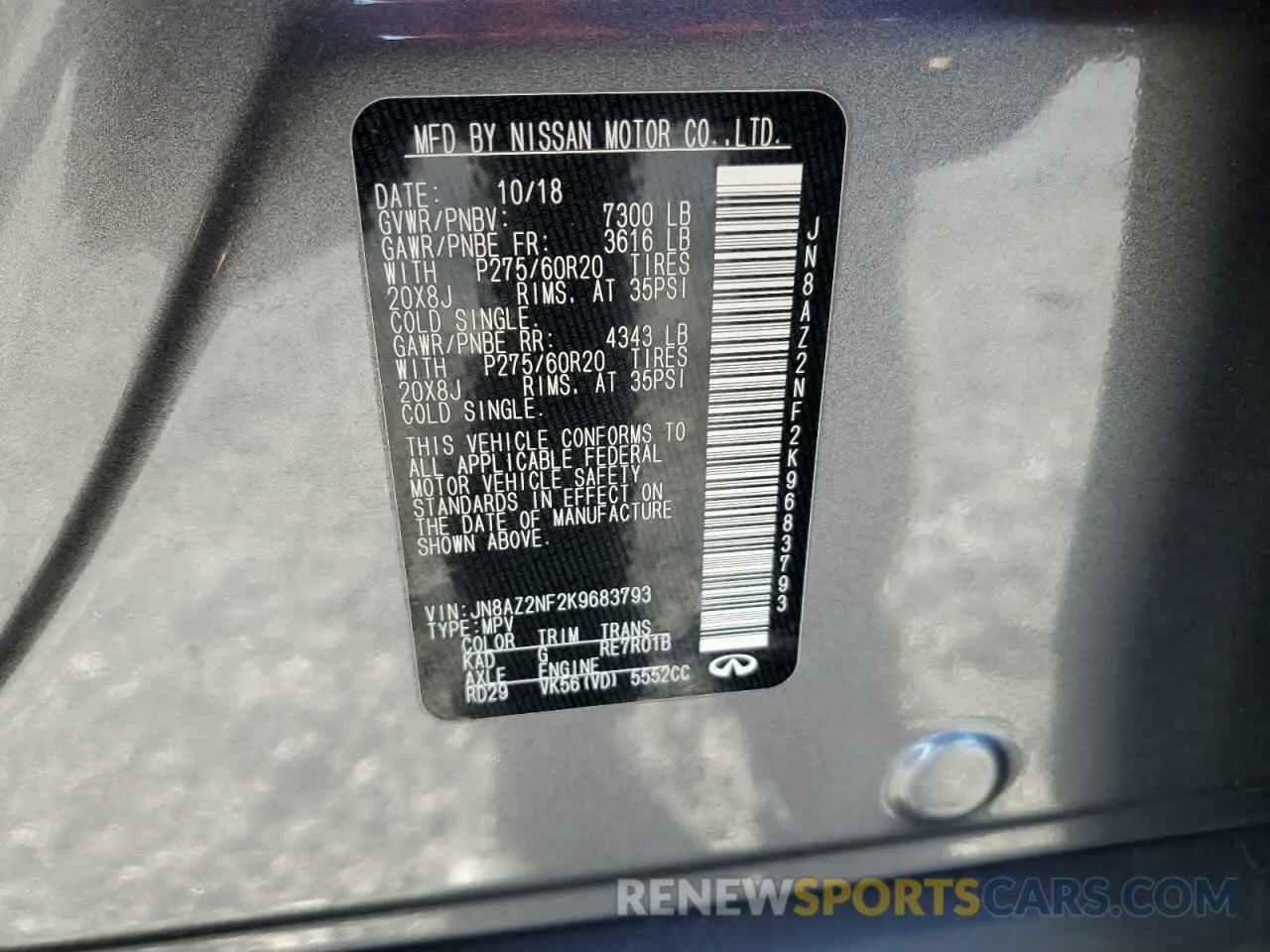 14 Photograph of a damaged car JN8AZ2NF2K9683793 INFINITI QX80 2019