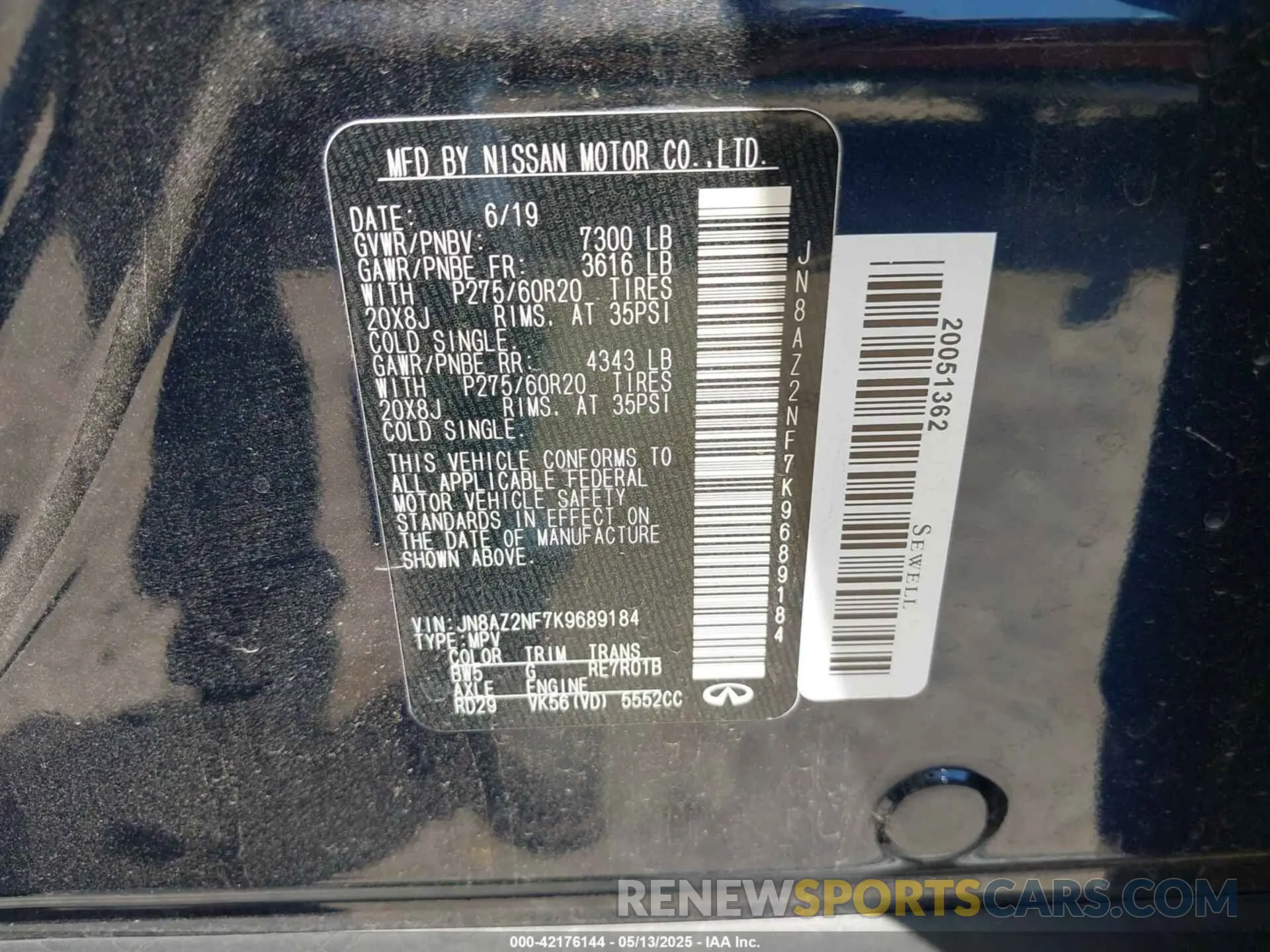 9 Photograph of a damaged car JN8AZ2NF7K9689184 INFINITI QX80 2019